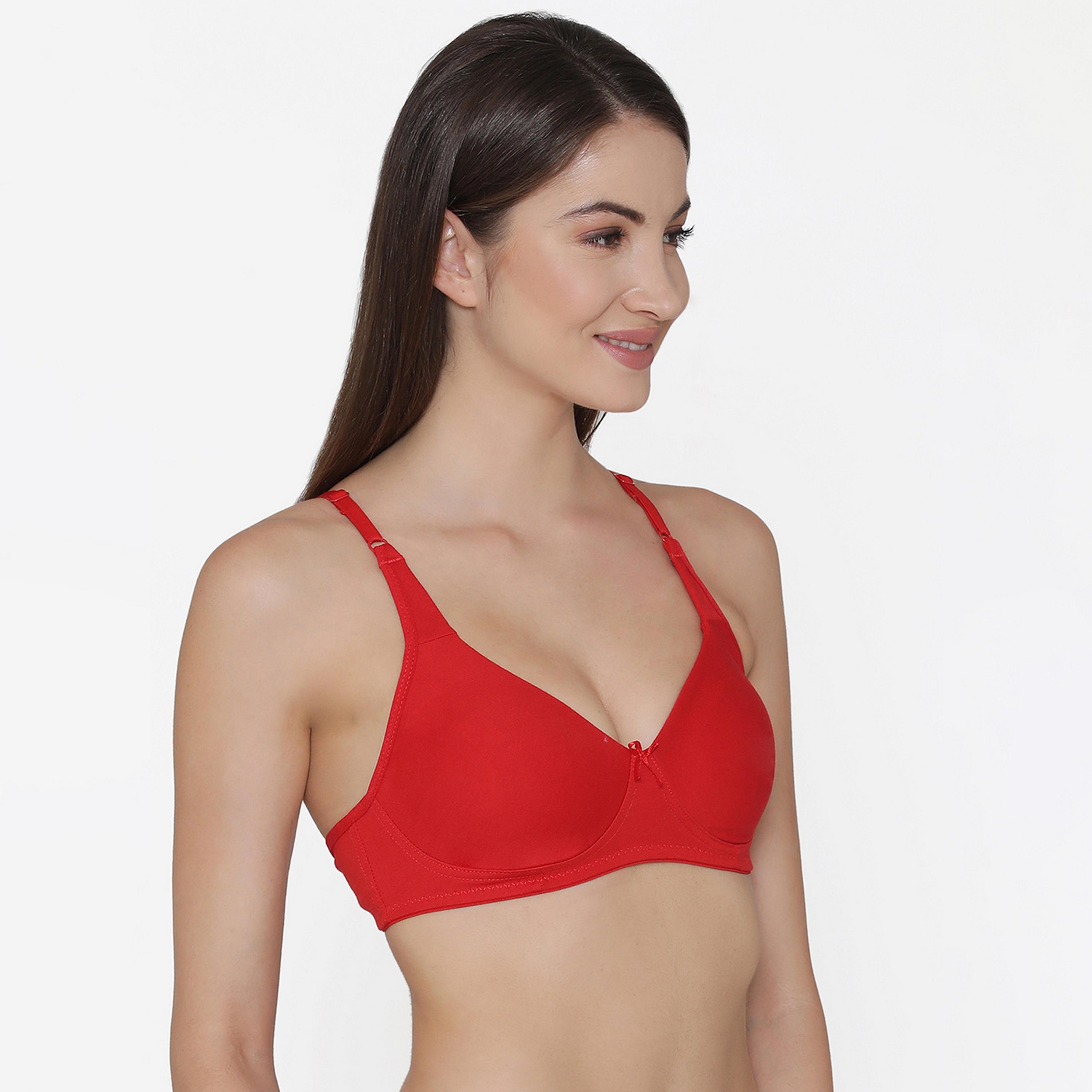 Clovia Non-Padded Non-Wired Full Coverage Women's Bra with Double Layered Cups in Red - Cotton Rich-women-clothing-lingerie-bras-image-2