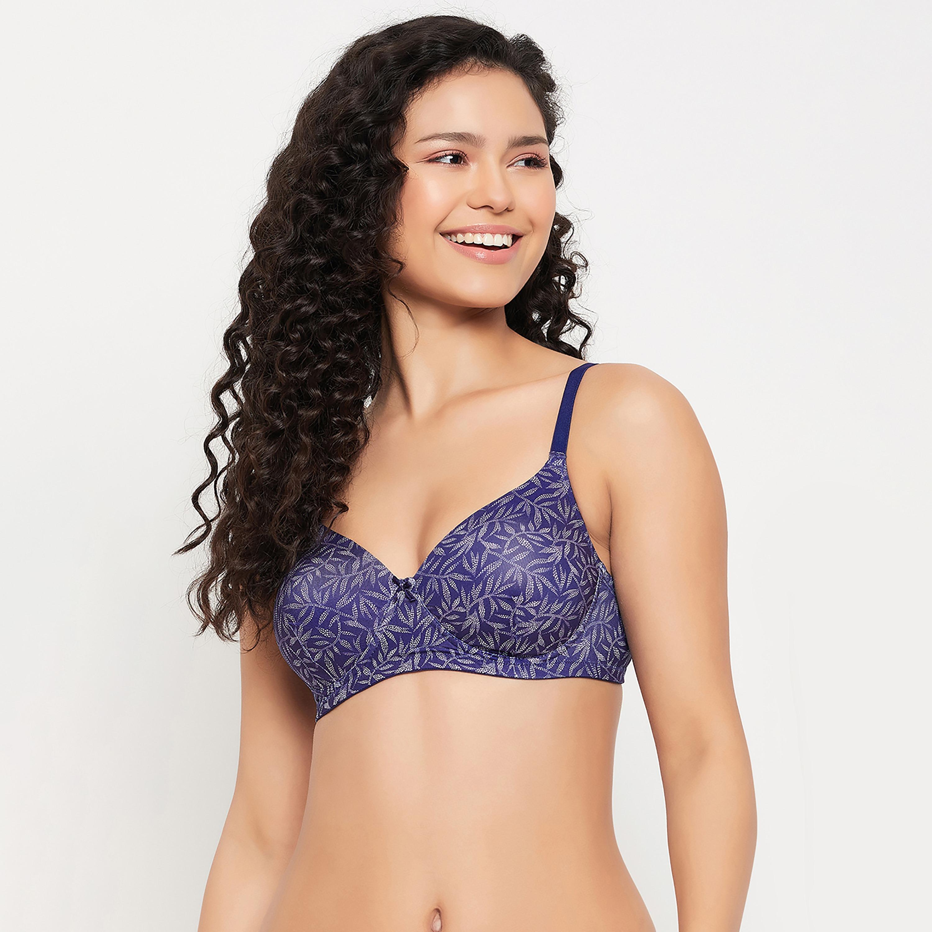Clovia Padded Non-Wired Full Cup Leaf Print Women's T-Shirt Bra in Navy-women-clothing-lingerie-bras-image-1