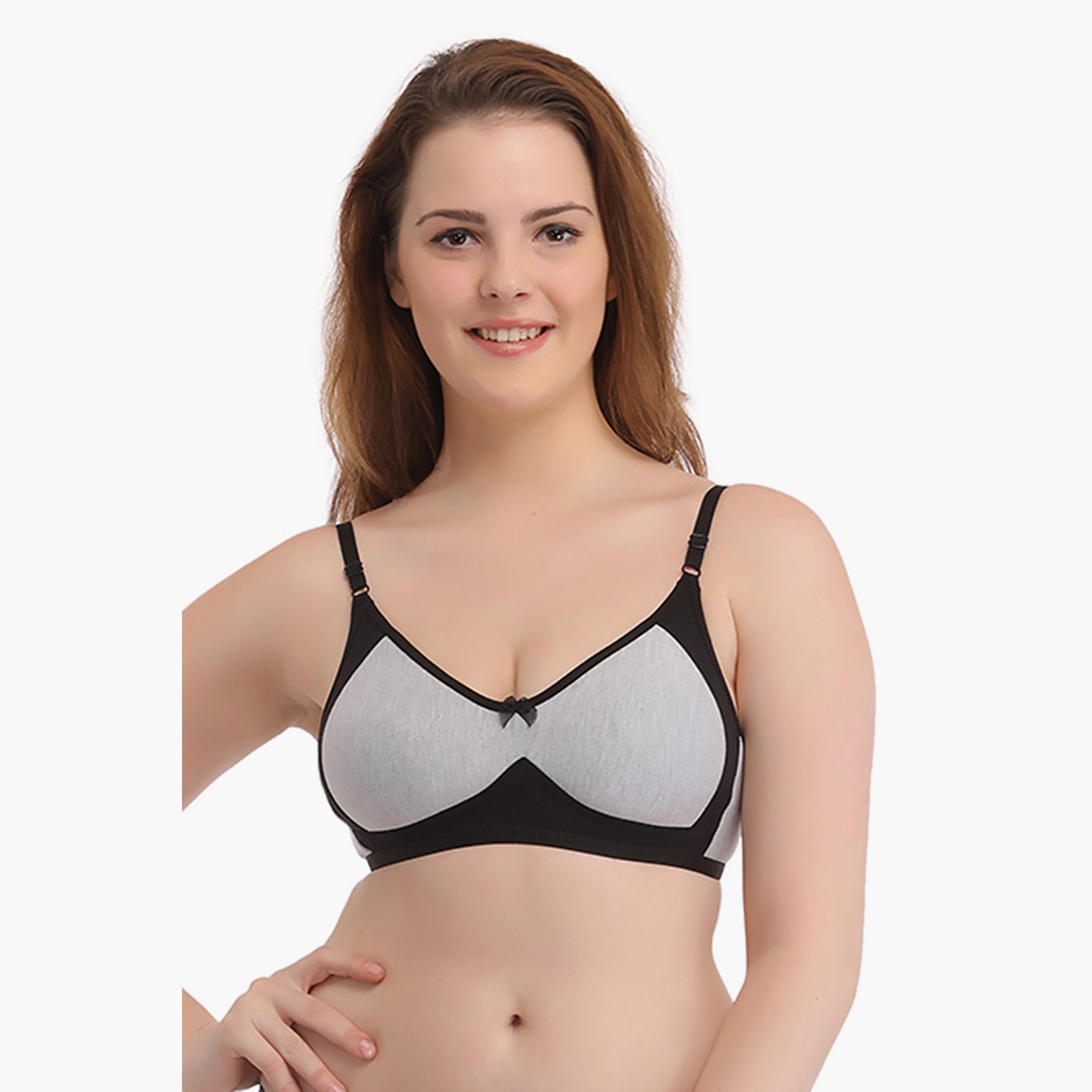 حمالة صدر نسائية ذات كوب كامل غير مبطنة بدون أسلاك مع ألوان متباينة - رمادي من كلوفيا-women-clothing-lingerie-bras-image-1