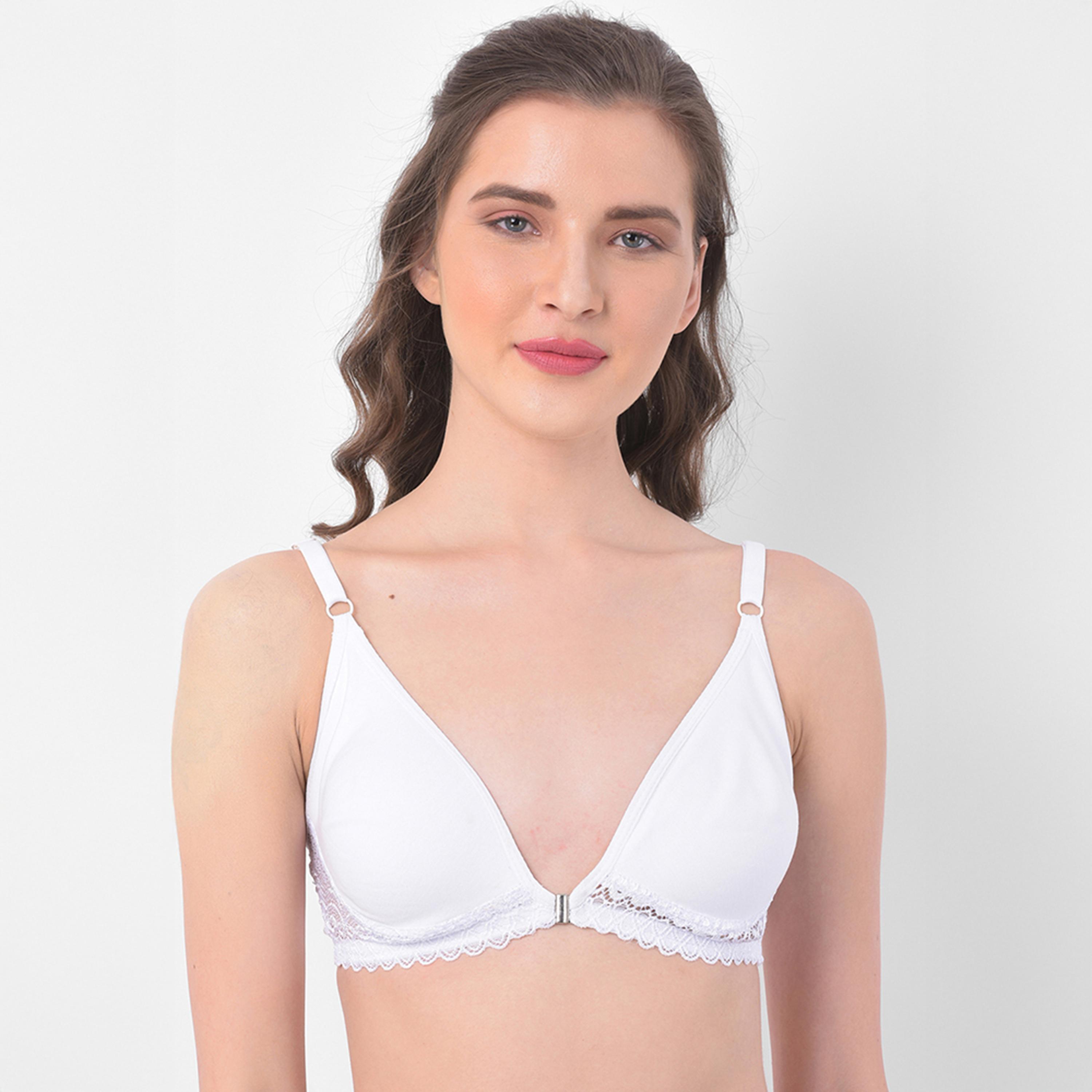 Clovia Non-Padded Non-Wired Front Open Women's Plunge Bra in White - Cotton Rich-women-clothing-lingerie-bras-image-1