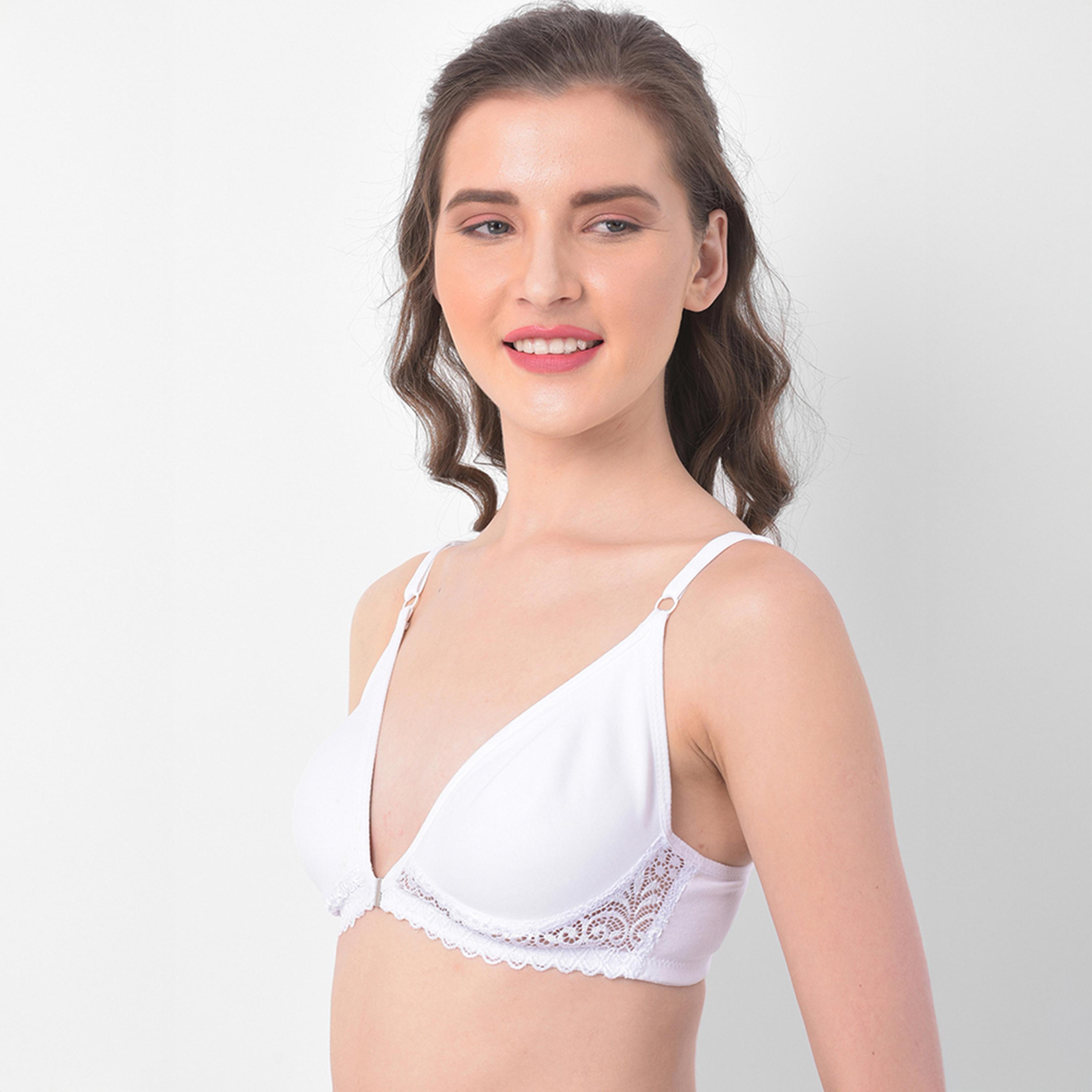 Clovia Non-Padded Non-Wired Front Open Women's Plunge Bra in White - Cotton Rich-women-clothing-lingerie-bras-image-2