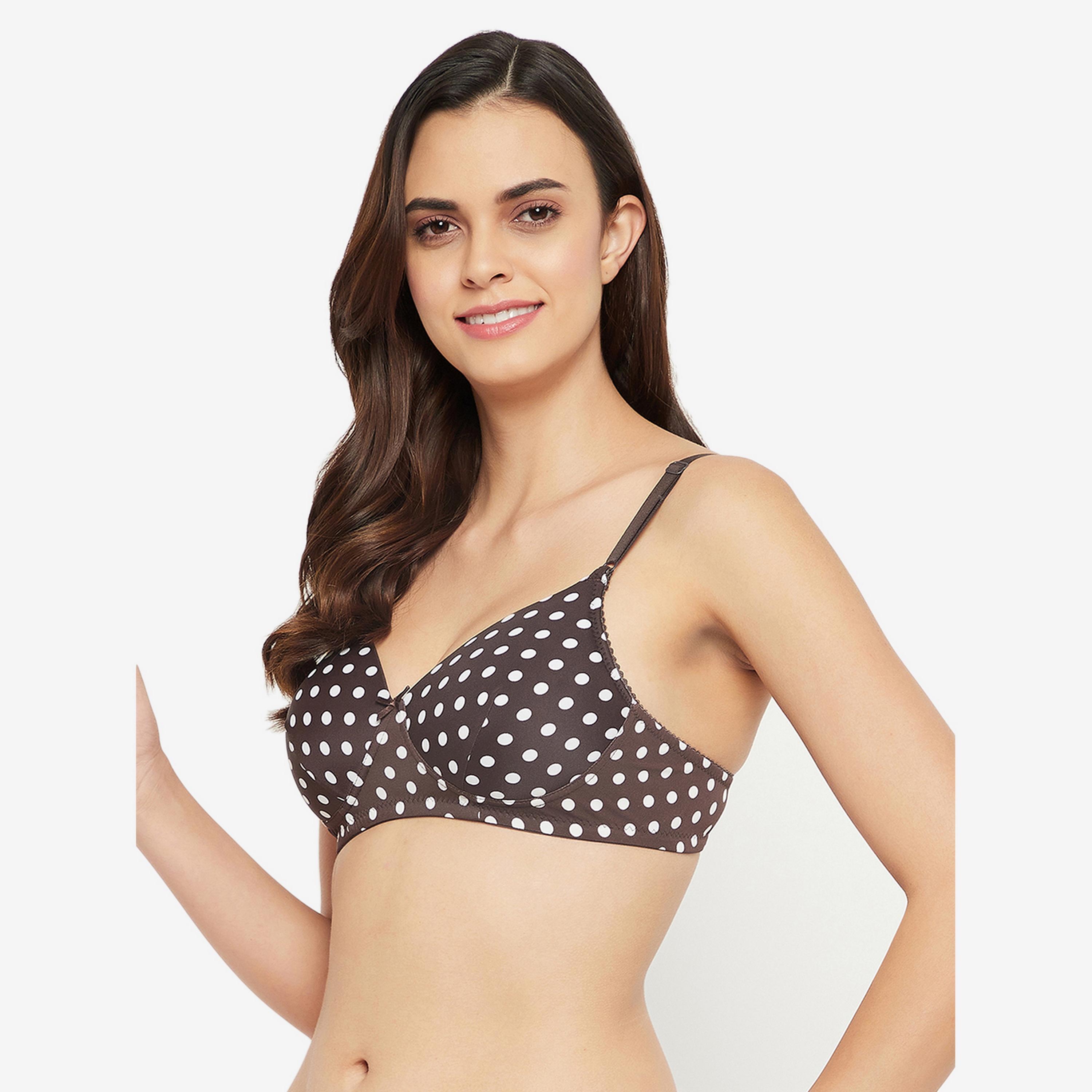Clovia Padded Non-Wired Full Cup Polka Dot Print Women's T-shirt Bra in Dark Brown-women-clothing-lingerie-bras-image-2