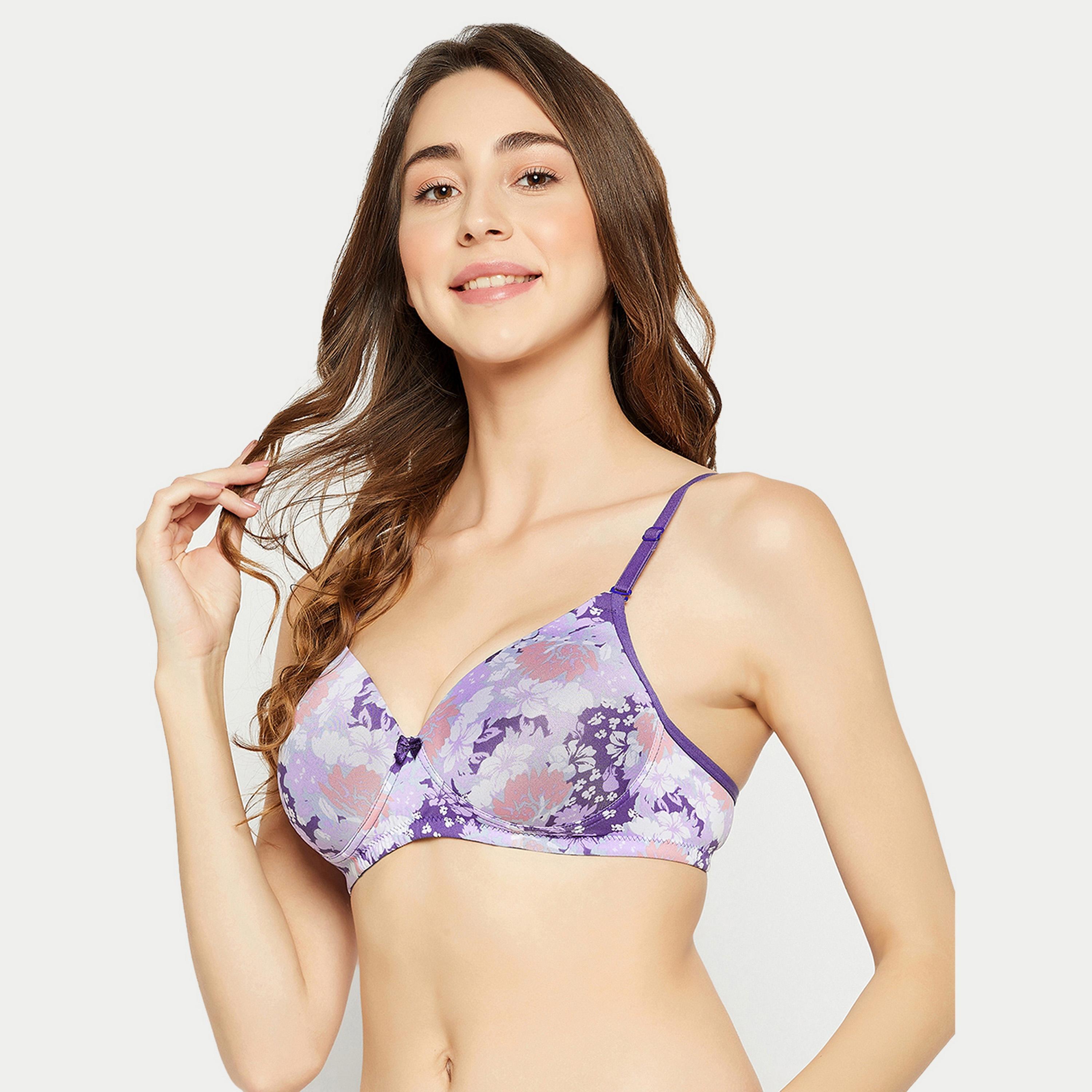 Clovia Padded Non-Wired Full Cup Floral Print Women's Multiway T-shirt Bra in Lilac-women-clothing-lingerie-bras-image-2