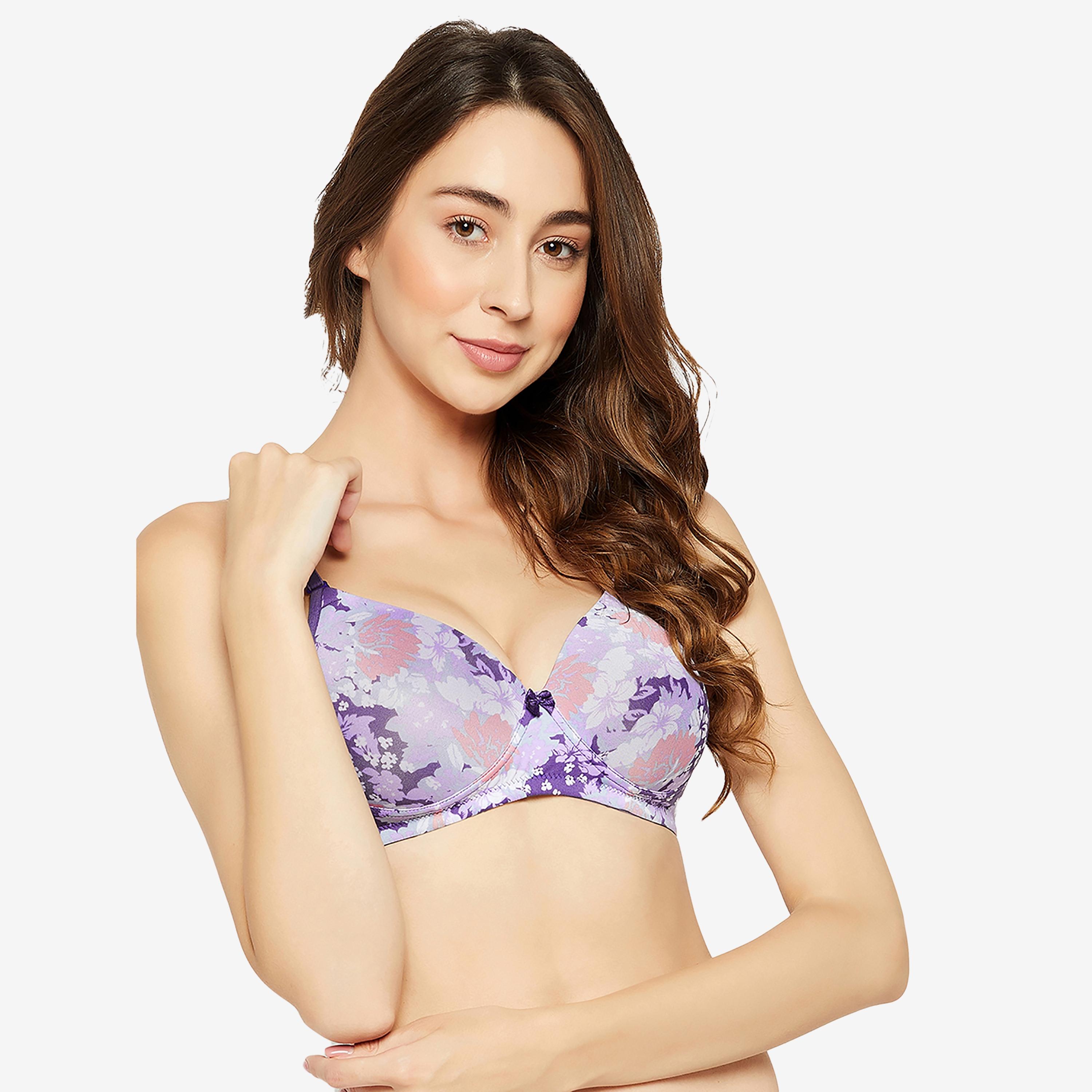 Clovia Padded Non-Wired Full Cup Floral Print Women's Multiway T-shirt Bra in Lilac-women-clothing-lingerie-bras-image-3