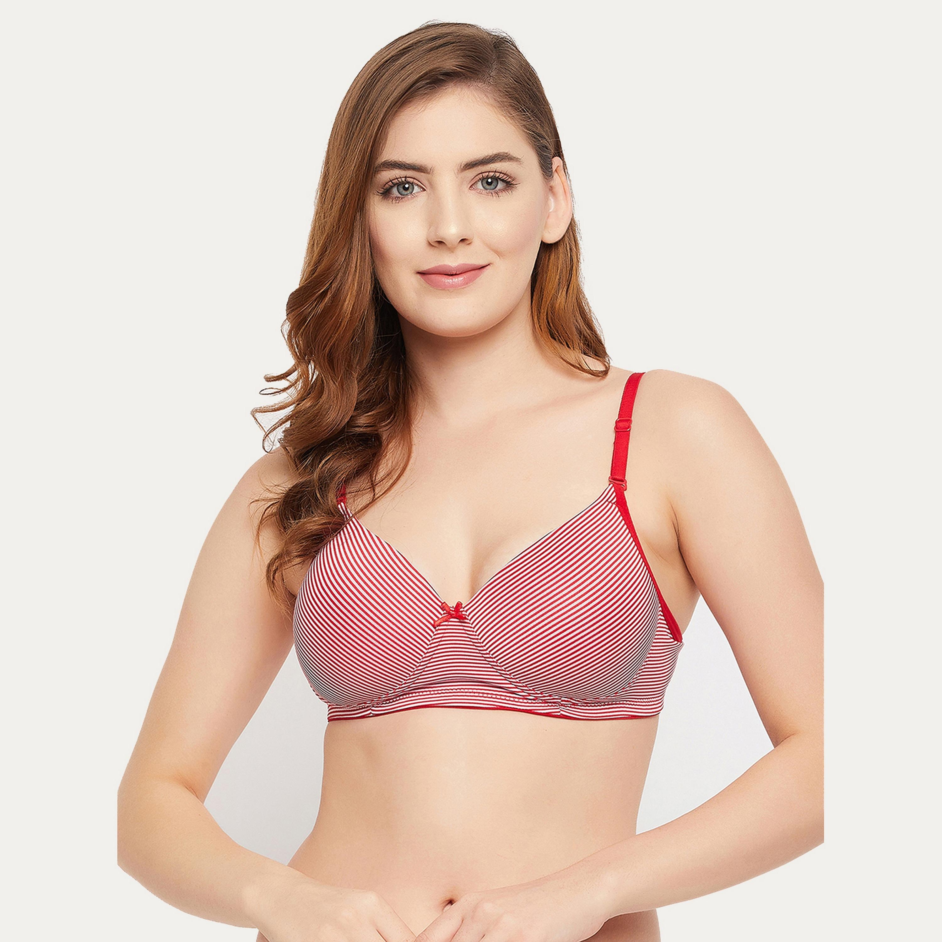 Clovia Padded Non-Wired Full Cup Striped Women's Multiway T-shirt Bra in Red - Cotton-women-clothing-lingerie-bras-image-1