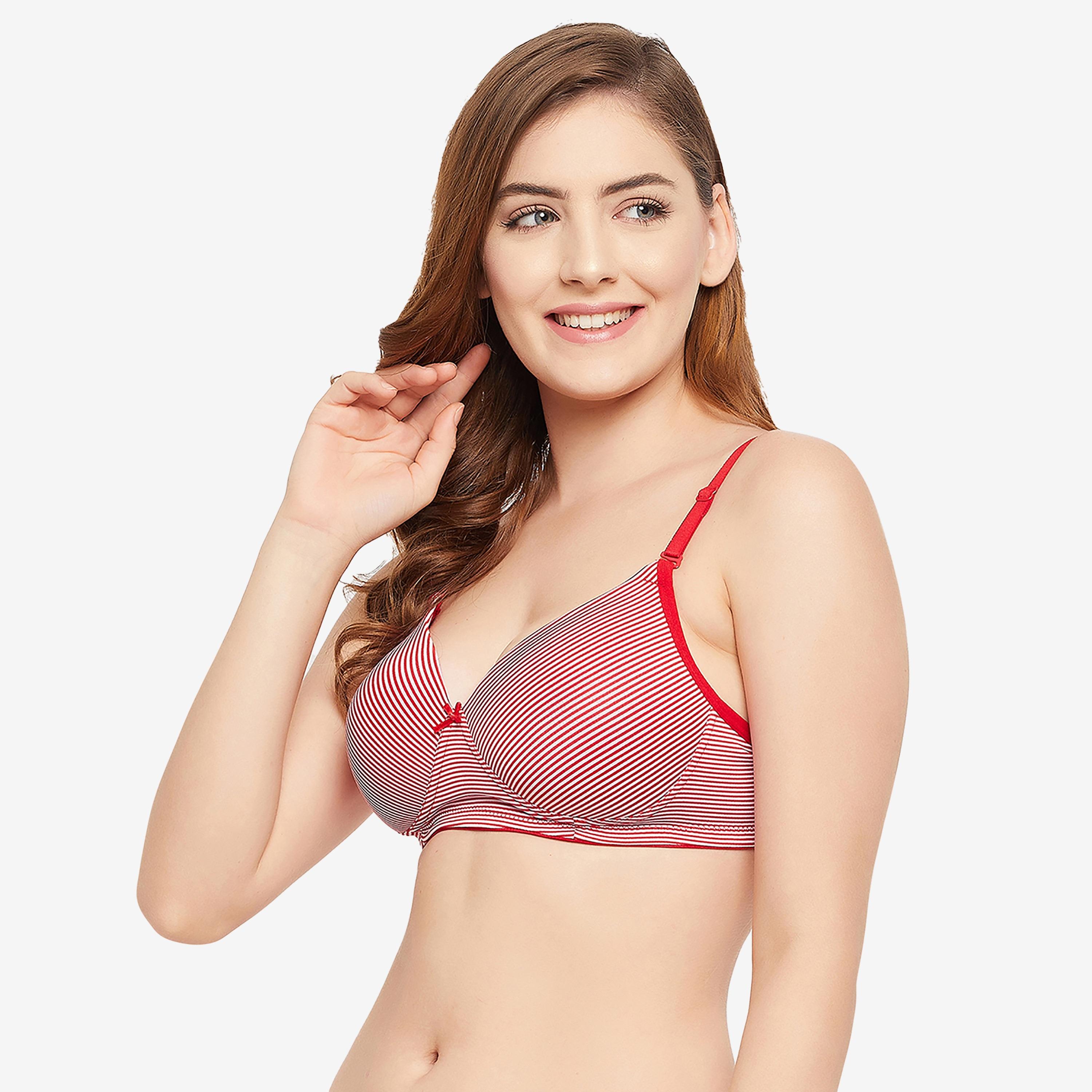 Clovia Padded Non-Wired Full Cup Striped Women's Multiway T-shirt Bra in Red - Cotton-women-clothing-lingerie-bras-image-2