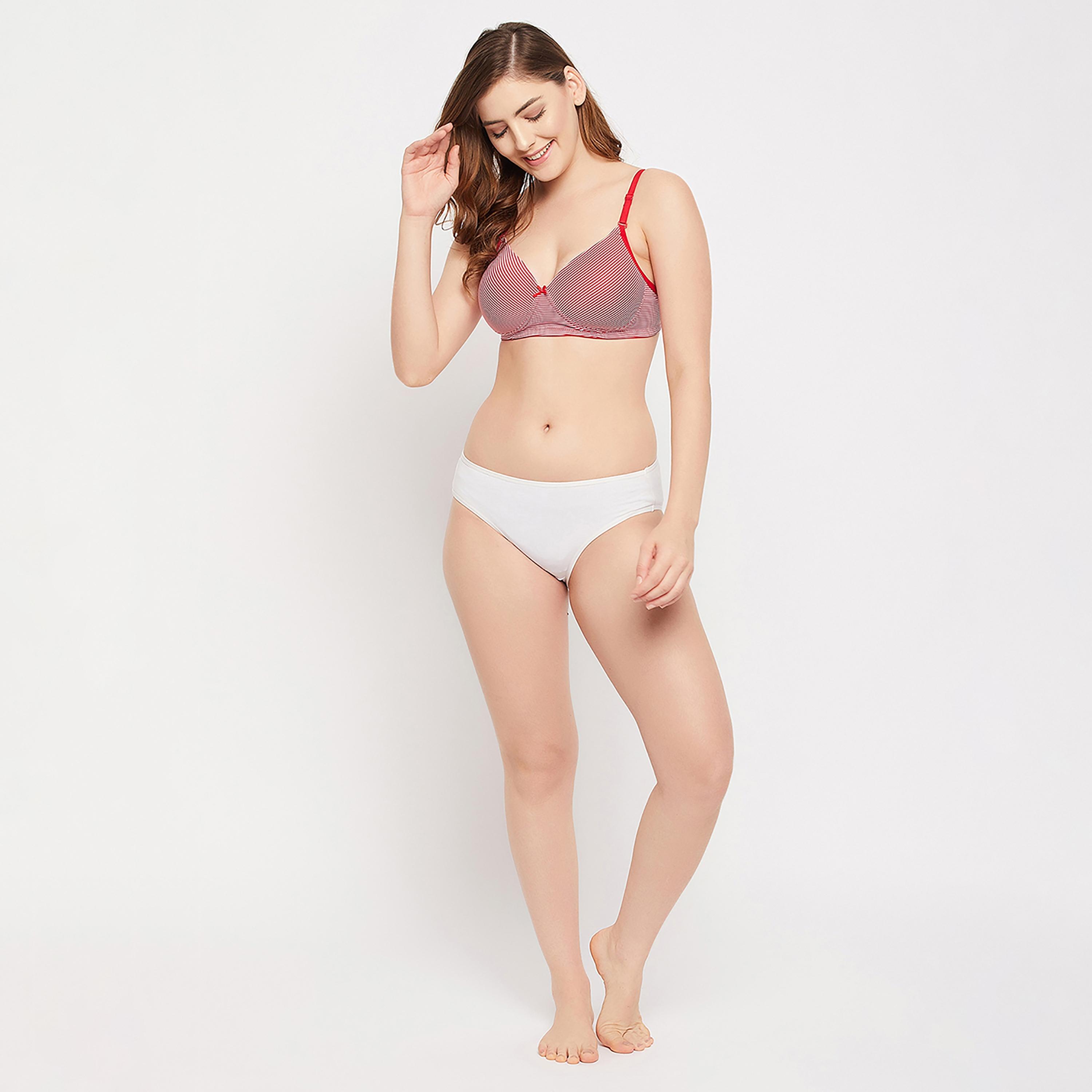 Clovia Padded Non-Wired Full Cup Striped Women's Multiway T-shirt Bra in Red - Cotton-women-clothing-lingerie-bras-image-7