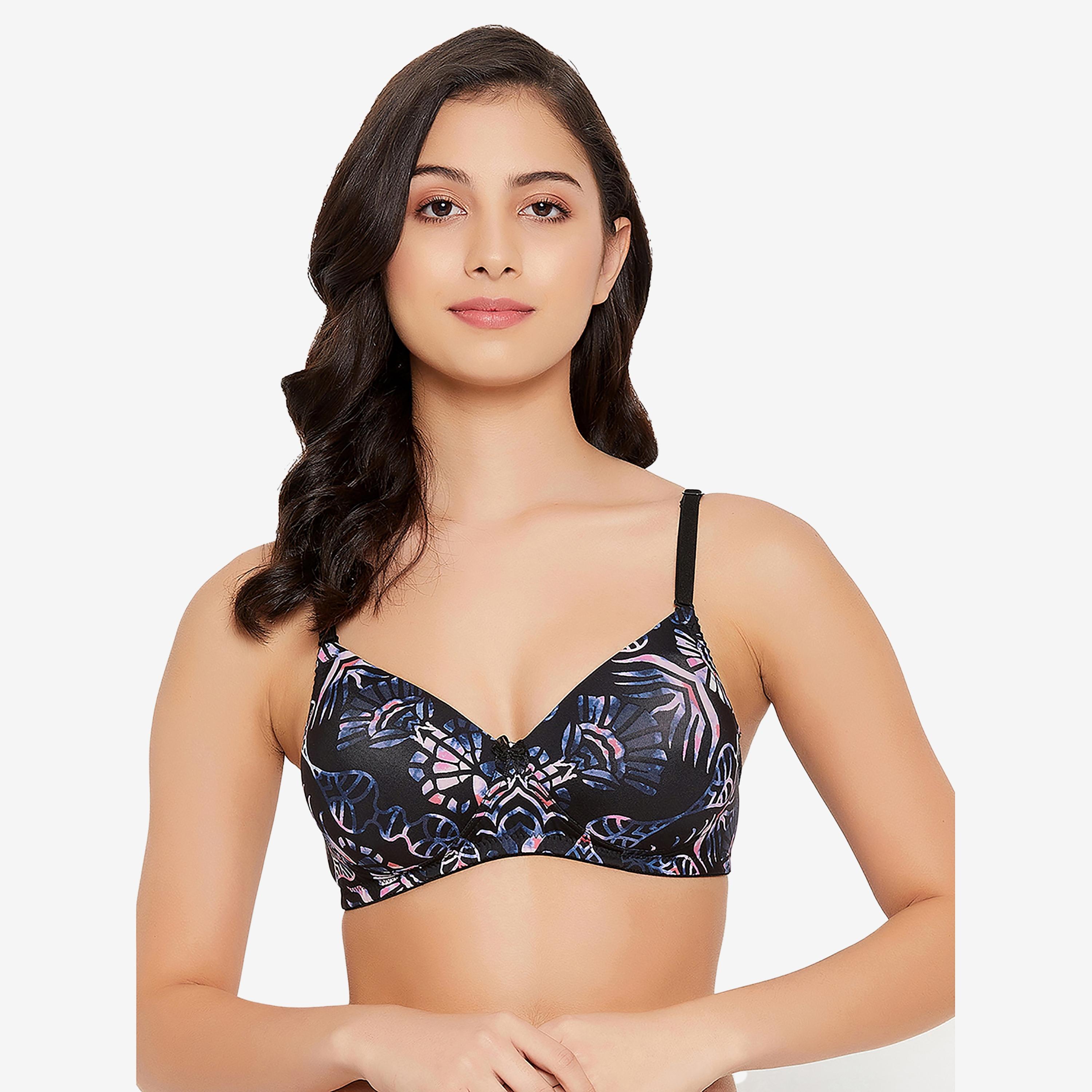 Clovia Padded Non-Wired Full Cup Printed Women's T-shirt Bra in Black-women-clothing-lingerie-bras-image-1