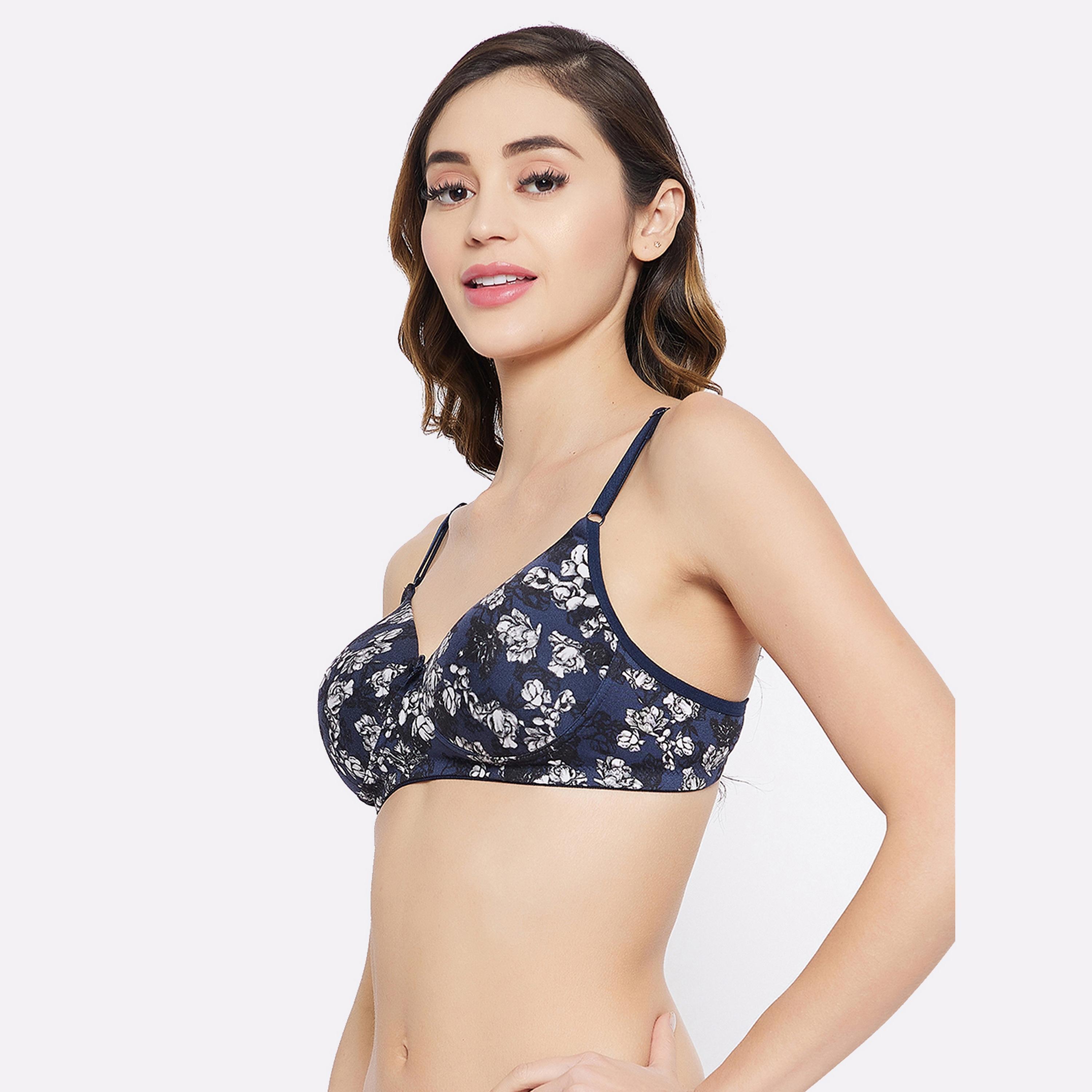 Clovia Padded Non-Wired Full Cup Floral Print Women's T-shirt Bra in Navy-women-clothing-lingerie-bras-image-2