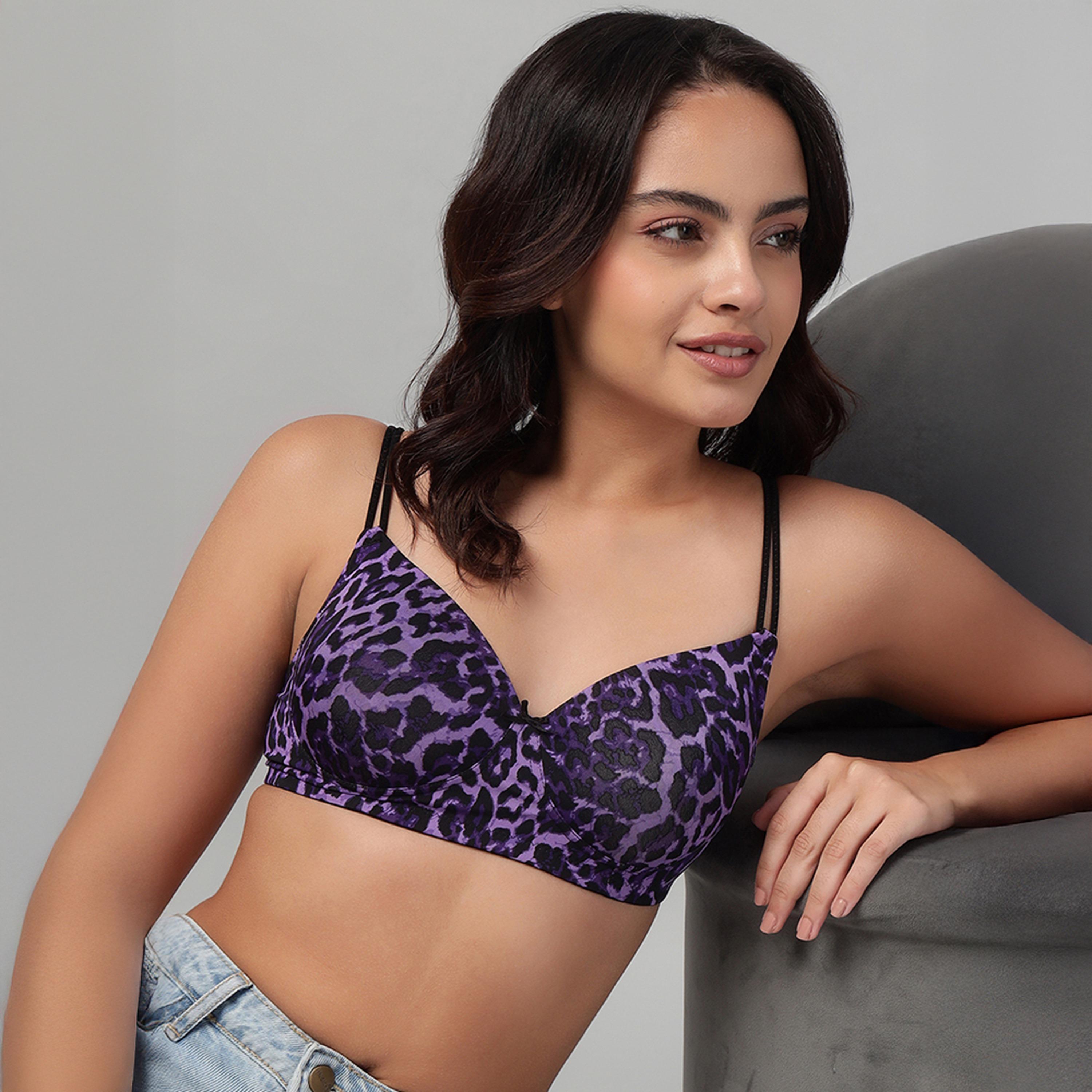 حمالة صدر تي شيرت مبطنة، بدون سلك، طبعة حيوانات مع أحزمة مزدوجة - أرجواني من كلوفيا-women-clothing-lingerie-bras-image-6