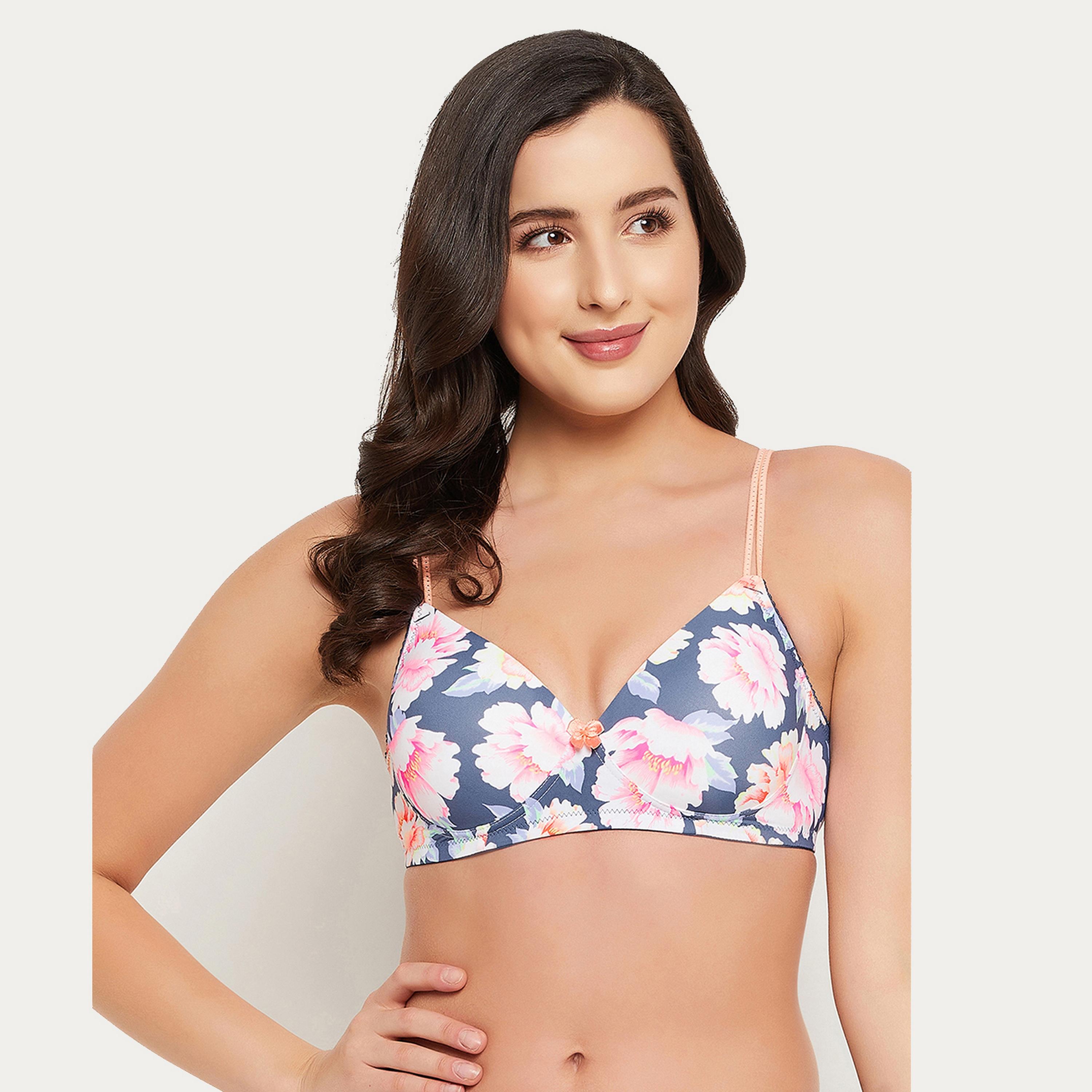 كلوفيا مبطن غير سلكي كامل كأس الأزهار طباعة المرأة تي شيرت الصدرية باللون البحرية-women-clothing-lingerie-bras-image-1