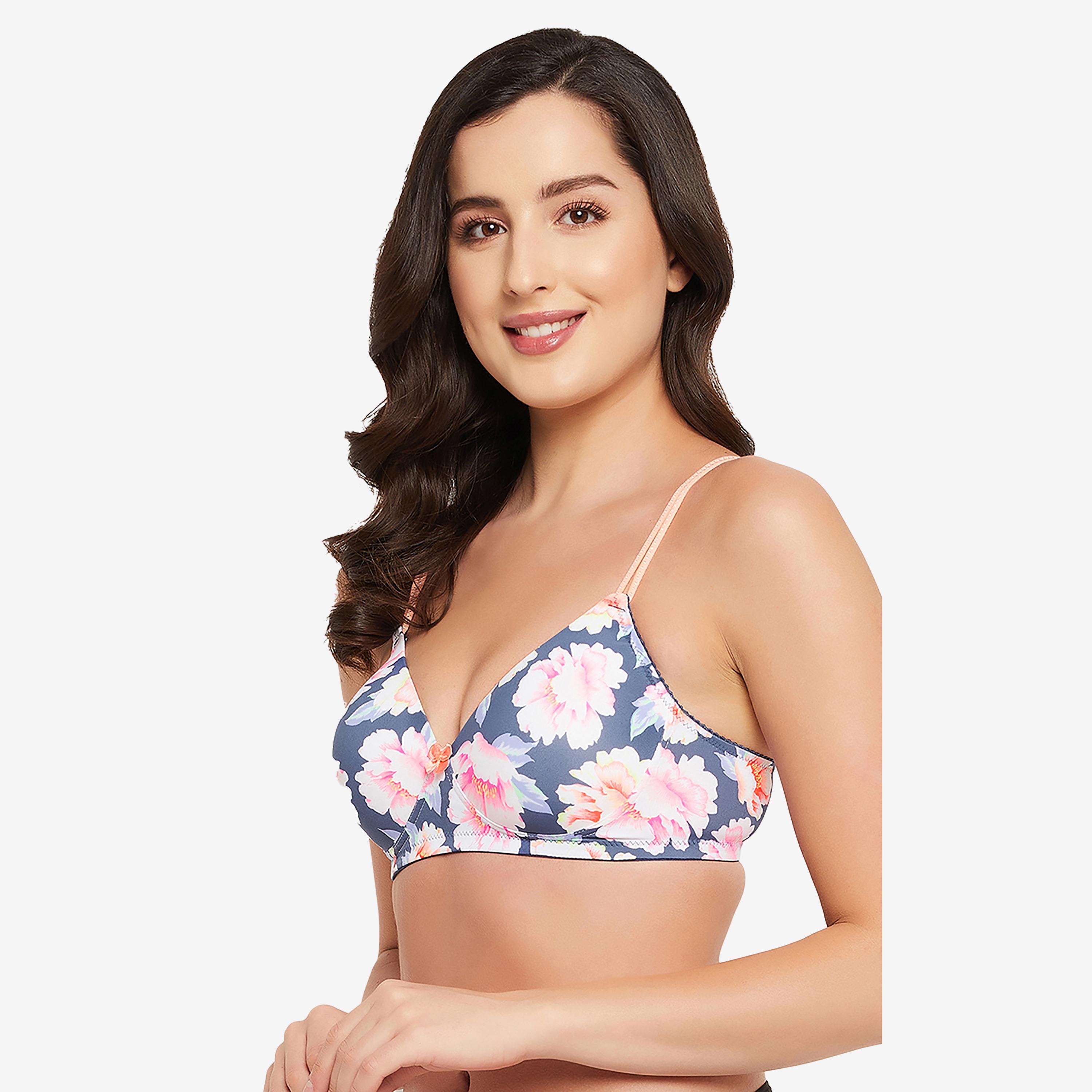 كلوفيا مبطن غير سلكي كامل كأس الأزهار طباعة المرأة تي شيرت الصدرية باللون البحرية-women-clothing-lingerie-bras-image-2