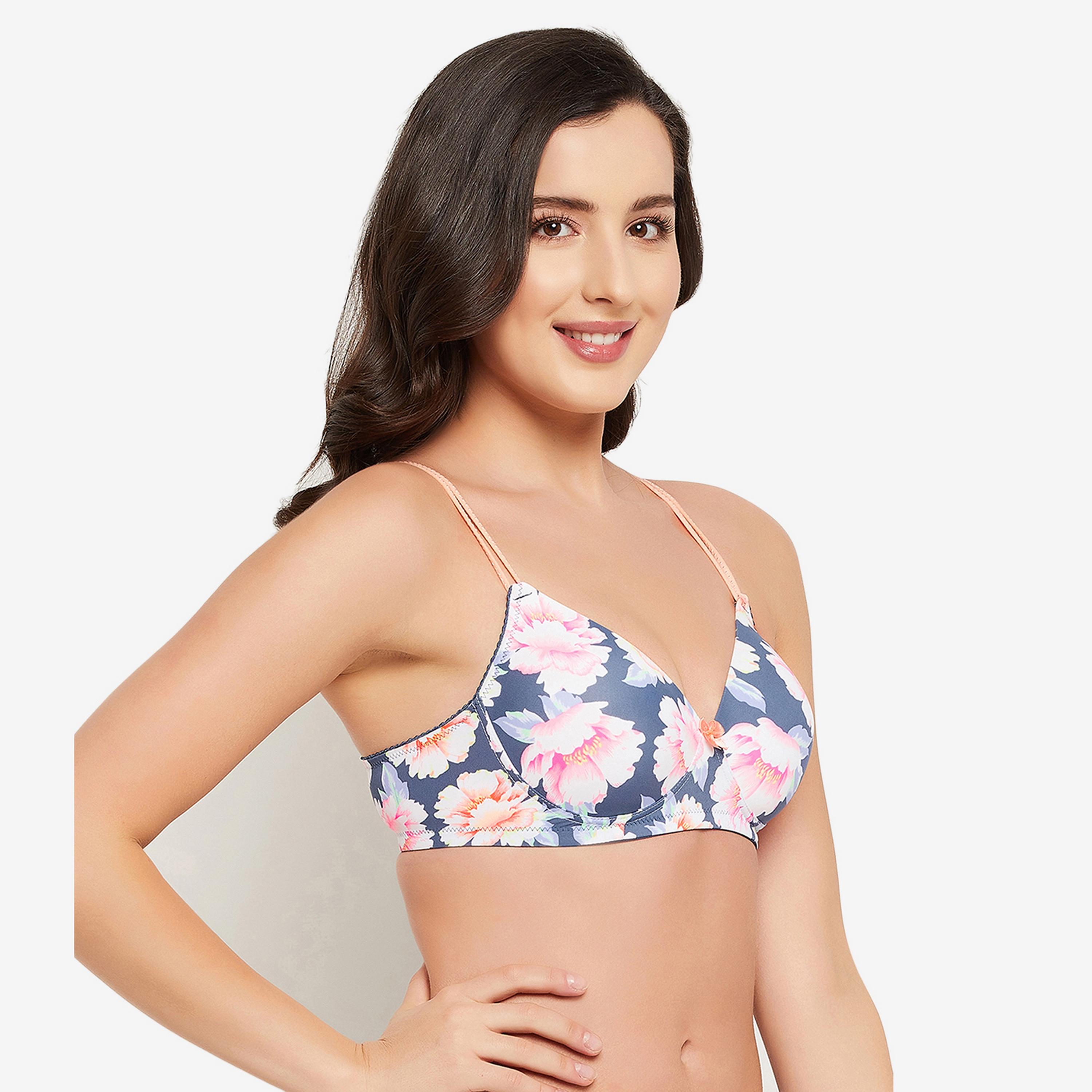 كلوفيا مبطن غير سلكي كامل كأس الأزهار طباعة المرأة تي شيرت الصدرية باللون البحرية-women-clothing-lingerie-bras-image-3