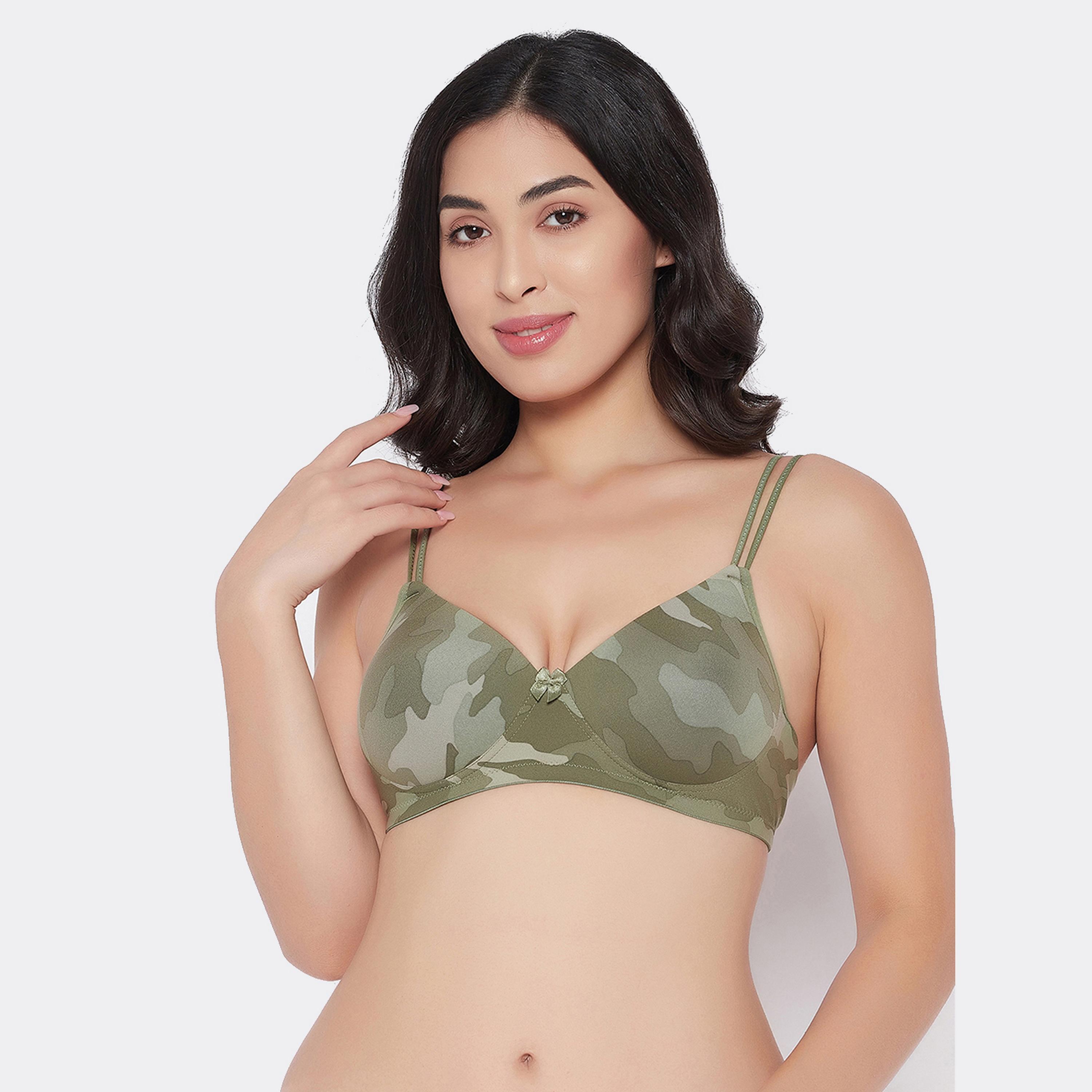 Clovia Padded Non-Wired Full Cup Camouflage Print Women's T-shirt Bra in Green-women-clothing-lingerie-bras-image-1