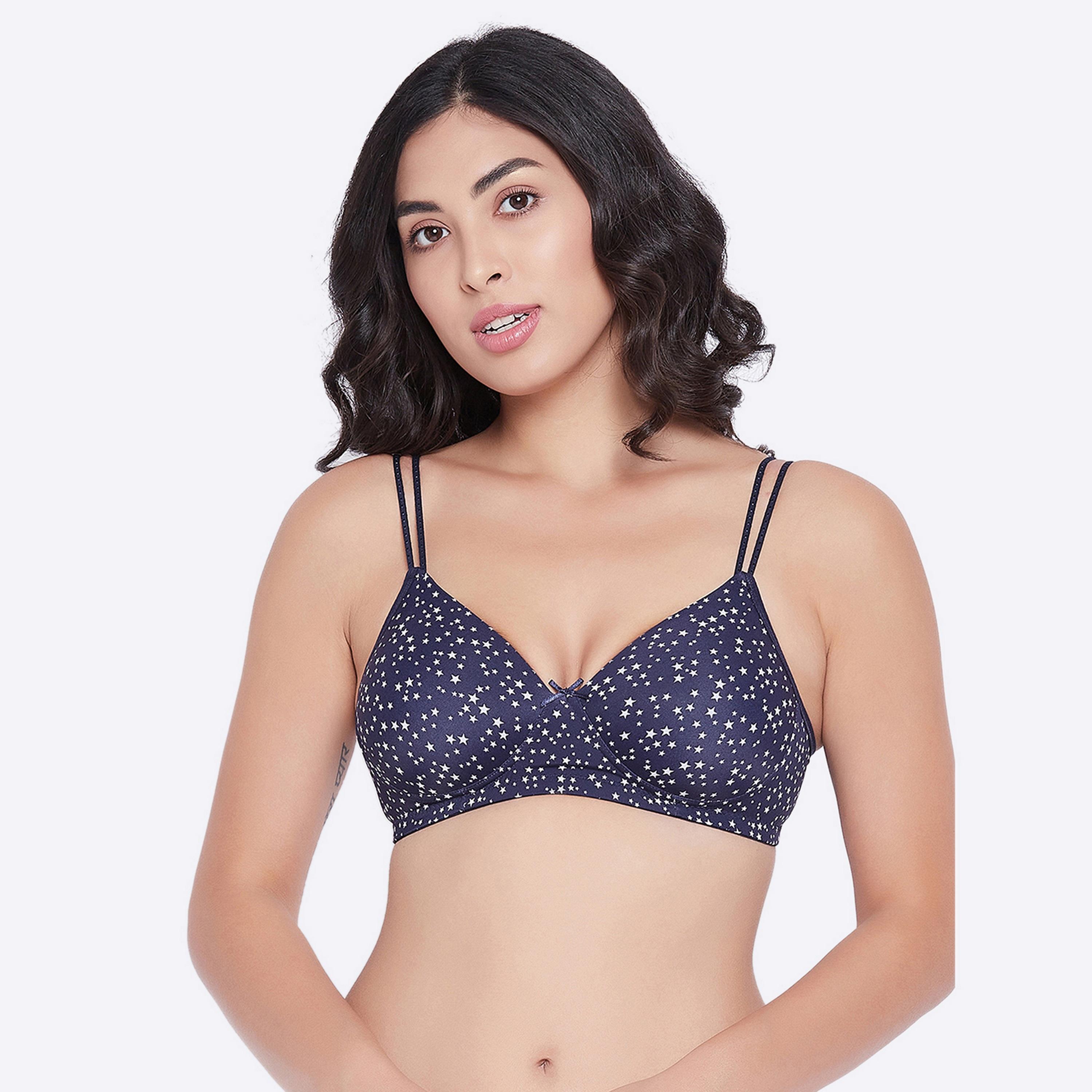 Clovia Padded Non-Wired Full Cup Star Print Women's T-shirt Bra in Navy-women-clothing-lingerie-bras-image-1