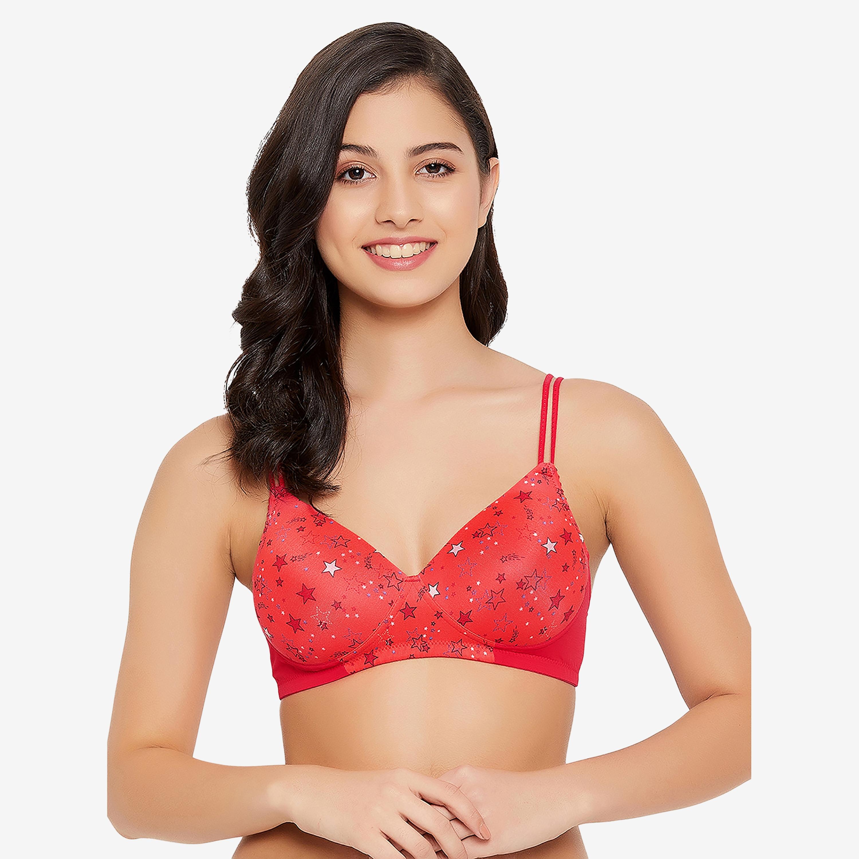 Clovia Padded Non-Wired Full Cup Star Print Women's T-shirt Bra in Red-women-clothing-lingerie-bras-image-1