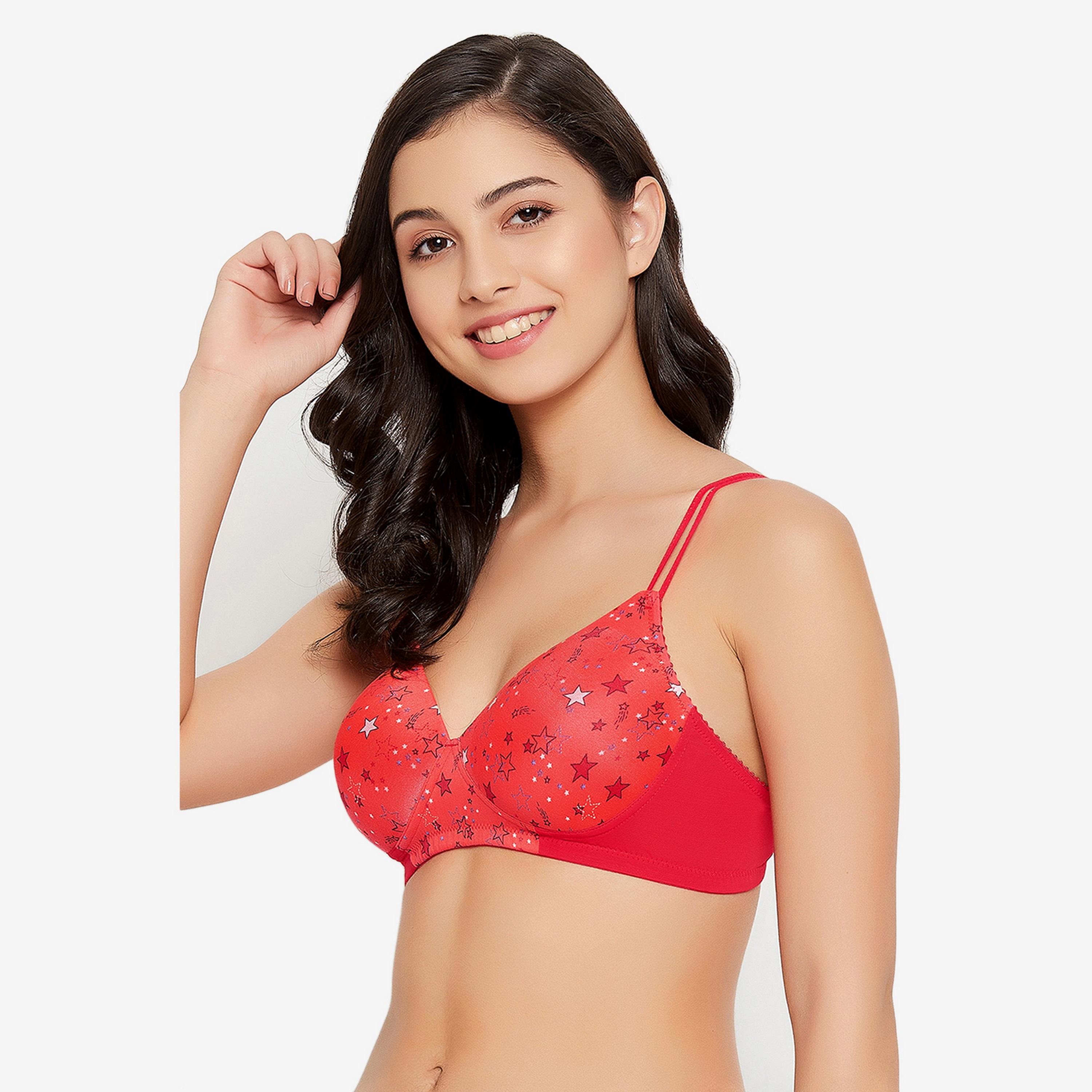 Clovia Padded Non-Wired Full Cup Star Print Women's T-shirt Bra in Red-women-clothing-lingerie-bras-image-2