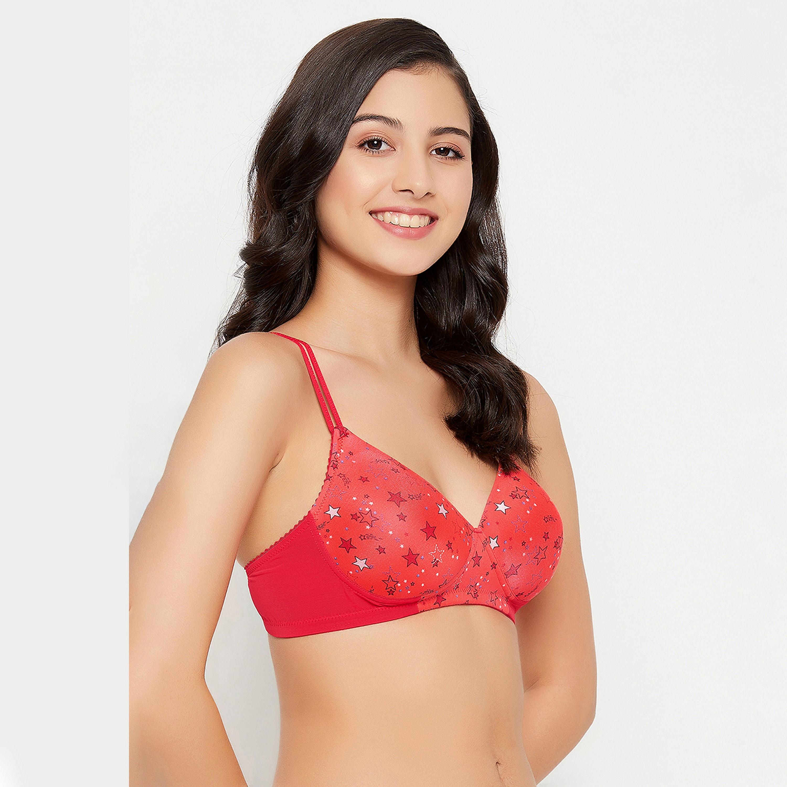 Clovia Padded Non-Wired Full Cup Star Print Women's T-shirt Bra in Red-women-clothing-lingerie-bras-image-3