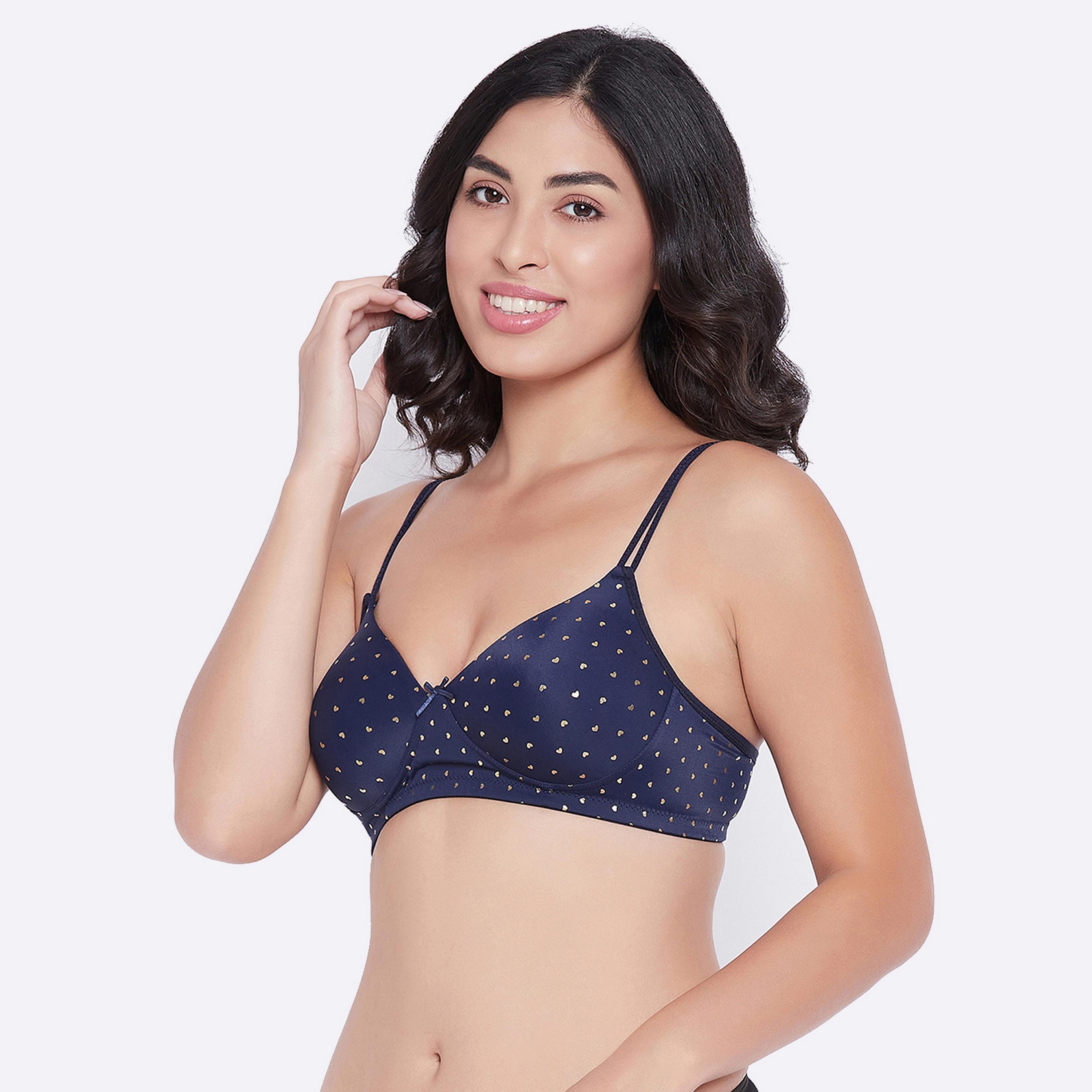 Clovia Padded Non-Wired Full Cup Heart Print Women's T-shirt Bra in Navy-women-clothing-lingerie-bras-image-2