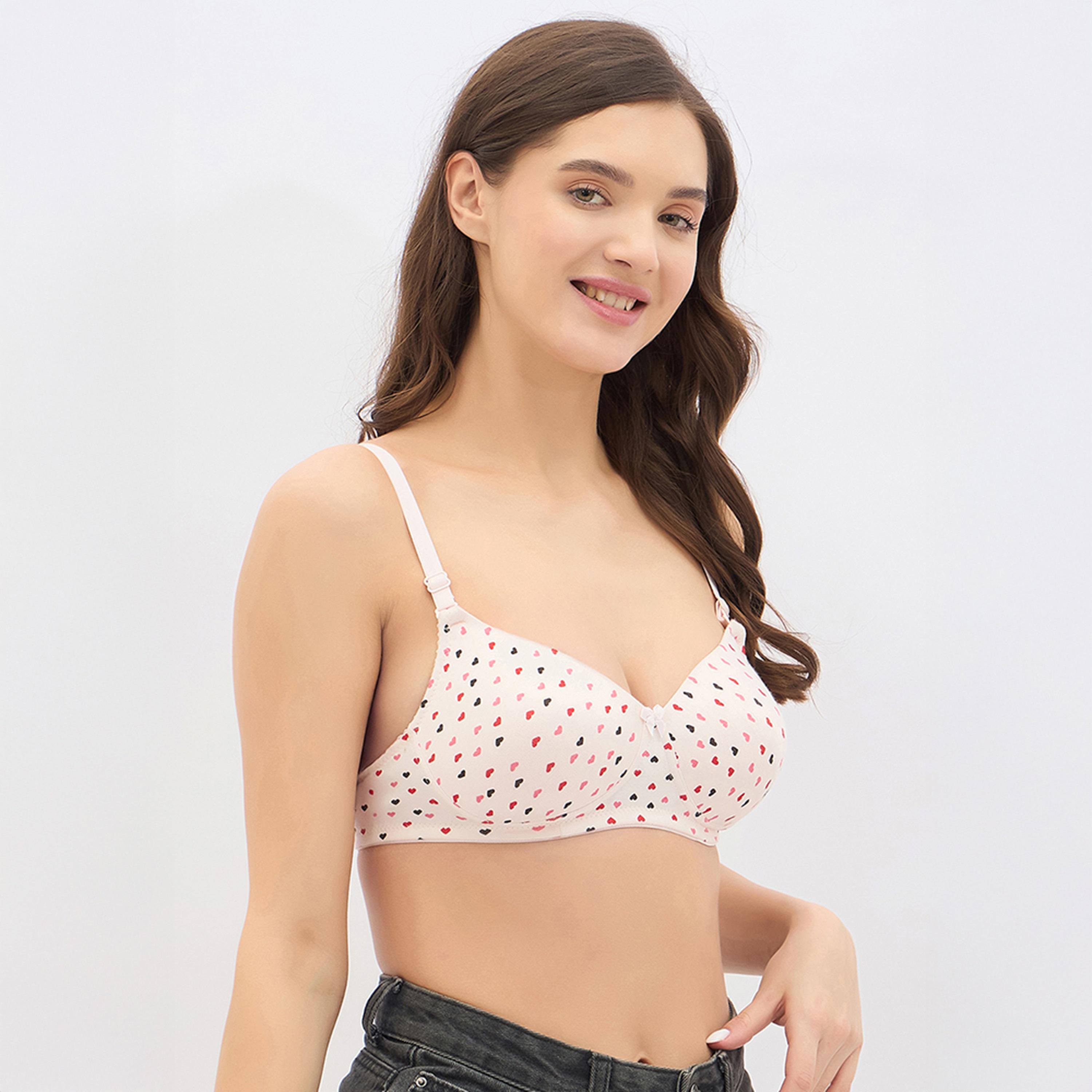 Clovia Padded Non-Wired Full Coverage Heart Print Multiway Women's T-Shirt Bra in Powder Pink - Cotton-women-clothing-lingerie-bras-image-3