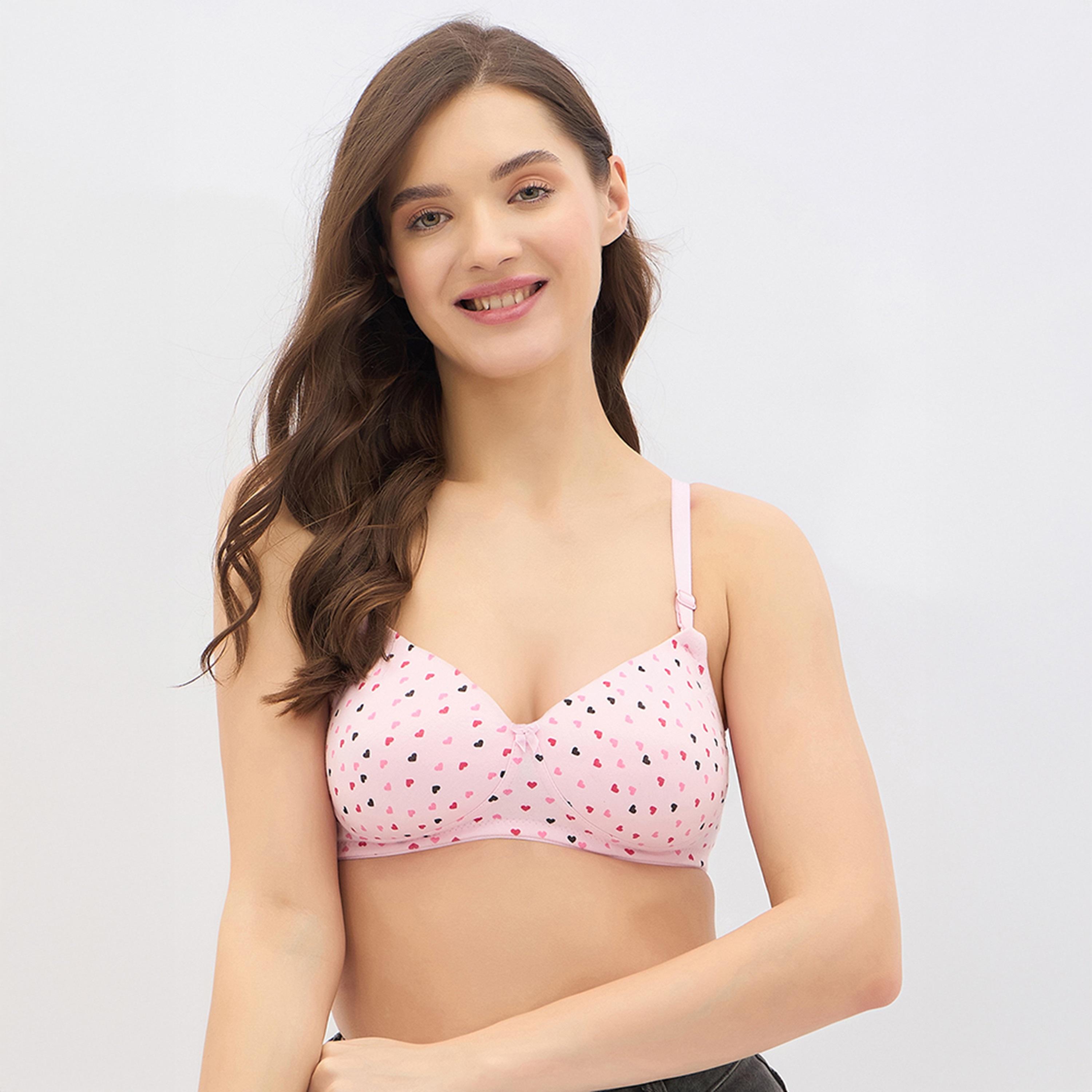 Clovia Padded Non-Wired Full Coverage Heart Print Multiway Women's T-Shirt Bra in Light Pink - Cotton-women-clothing-lingerie-bras-image-1