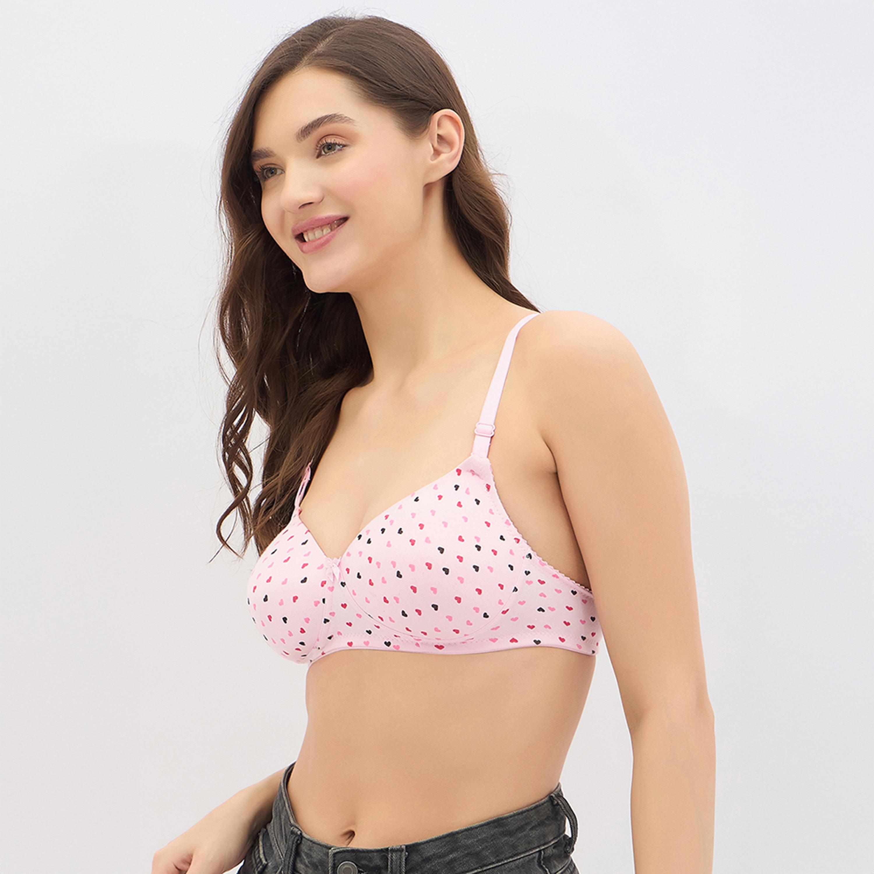 Clovia Padded Non-Wired Full Coverage Heart Print Multiway Women's T-Shirt Bra in Light Pink - Cotton-women-clothing-lingerie-bras-image-2