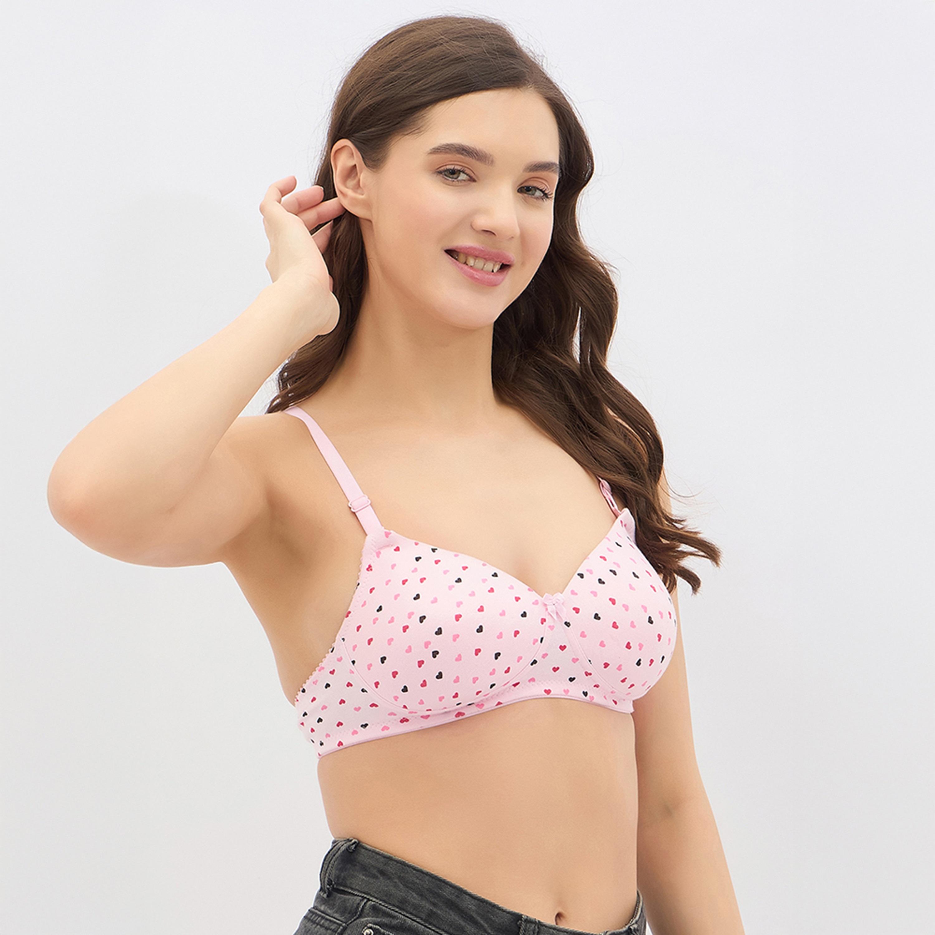 Clovia Padded Non-Wired Full Coverage Heart Print Multiway Women's T-Shirt Bra in Light Pink - Cotton-women-clothing-lingerie-bras-image-3