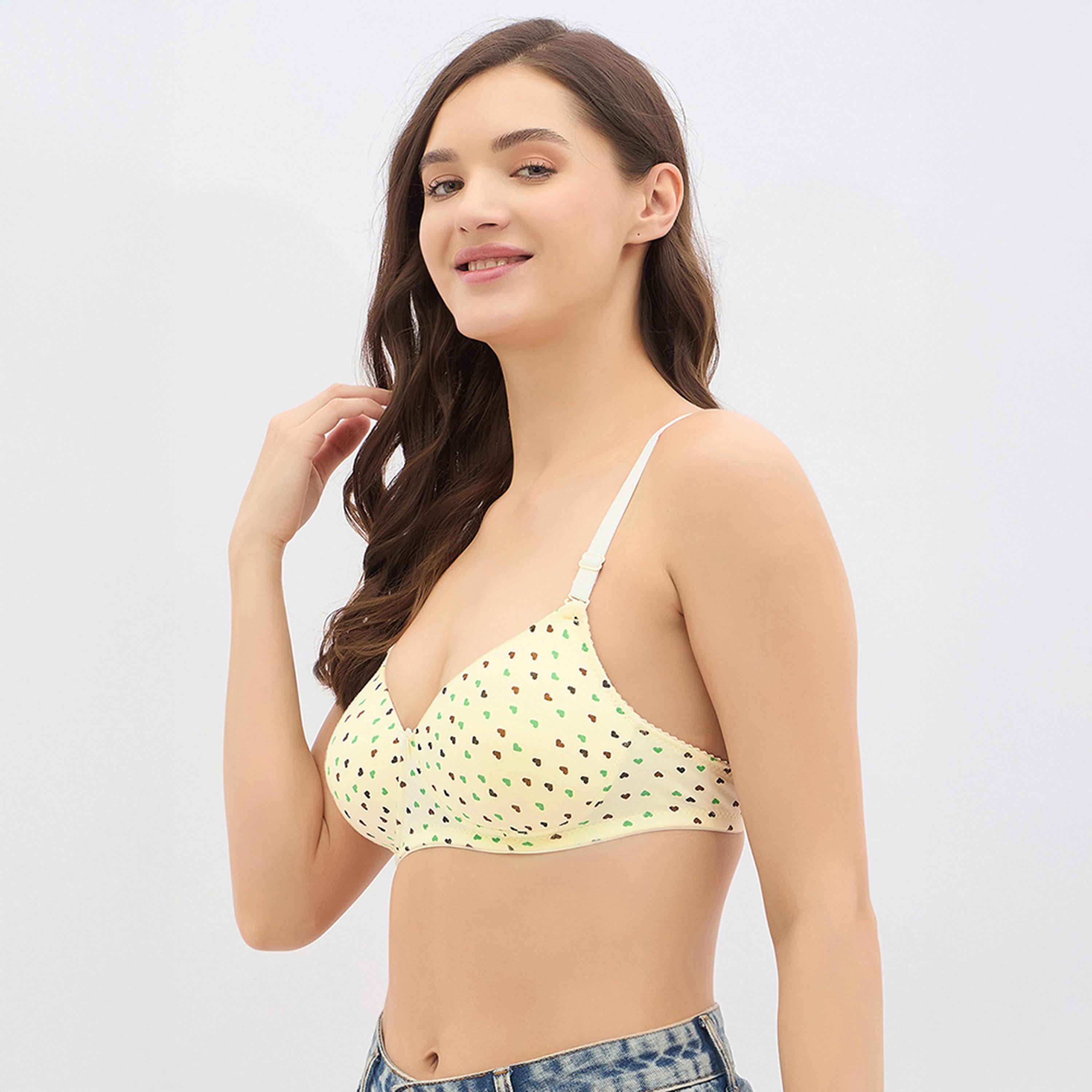 حمالة صدر تي شيرت مبطنة، بدون سلك، طبعة قلوب، متعددة الارتداء - أصفر فاتح من كلوفيا-women-clothing-lingerie-bras-image-2