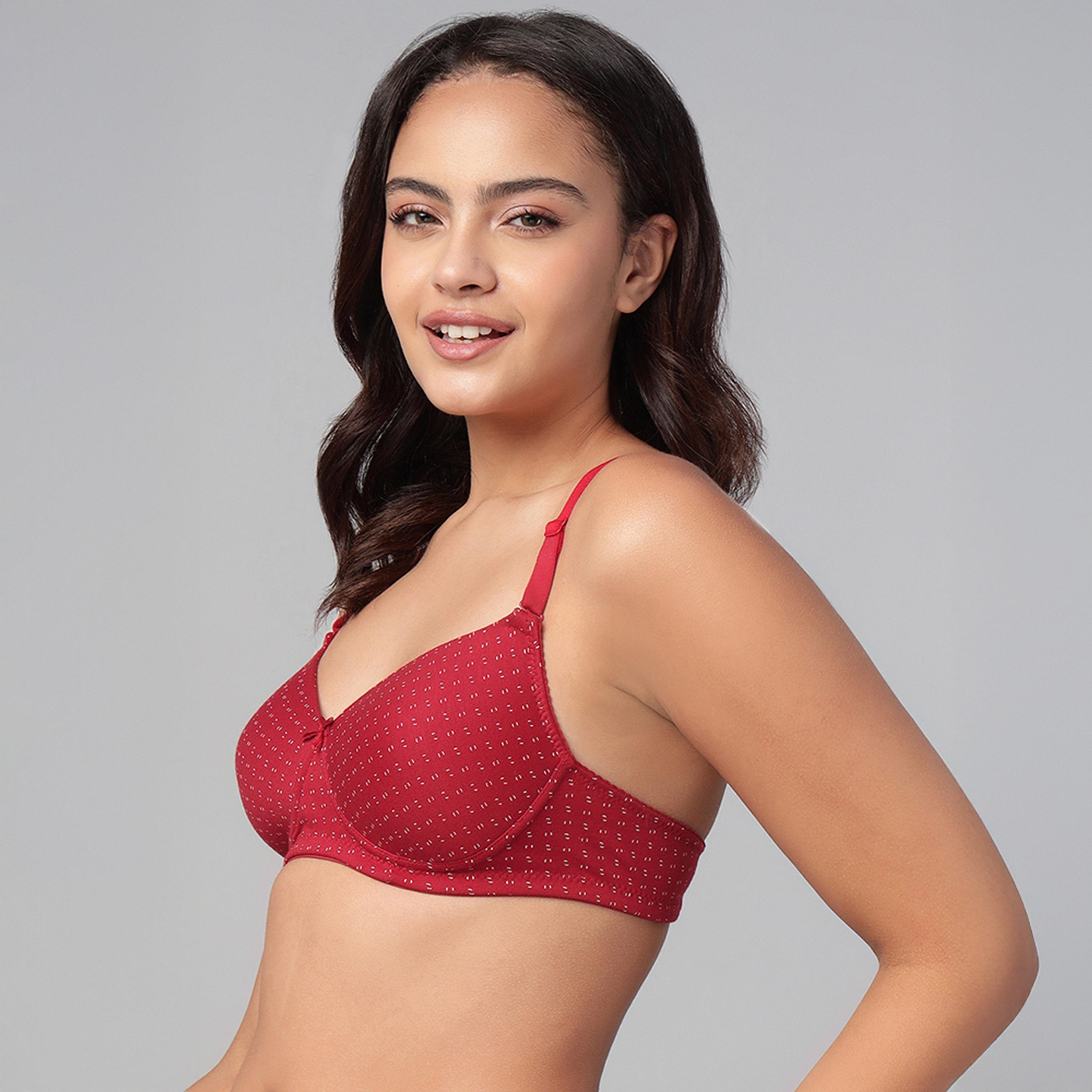 Clovia Padded Non-Wired Full Coverage Printed Multiway Women's T-Shirt Bra in Red - Cotton-women-clothing-lingerie-bras-image-2