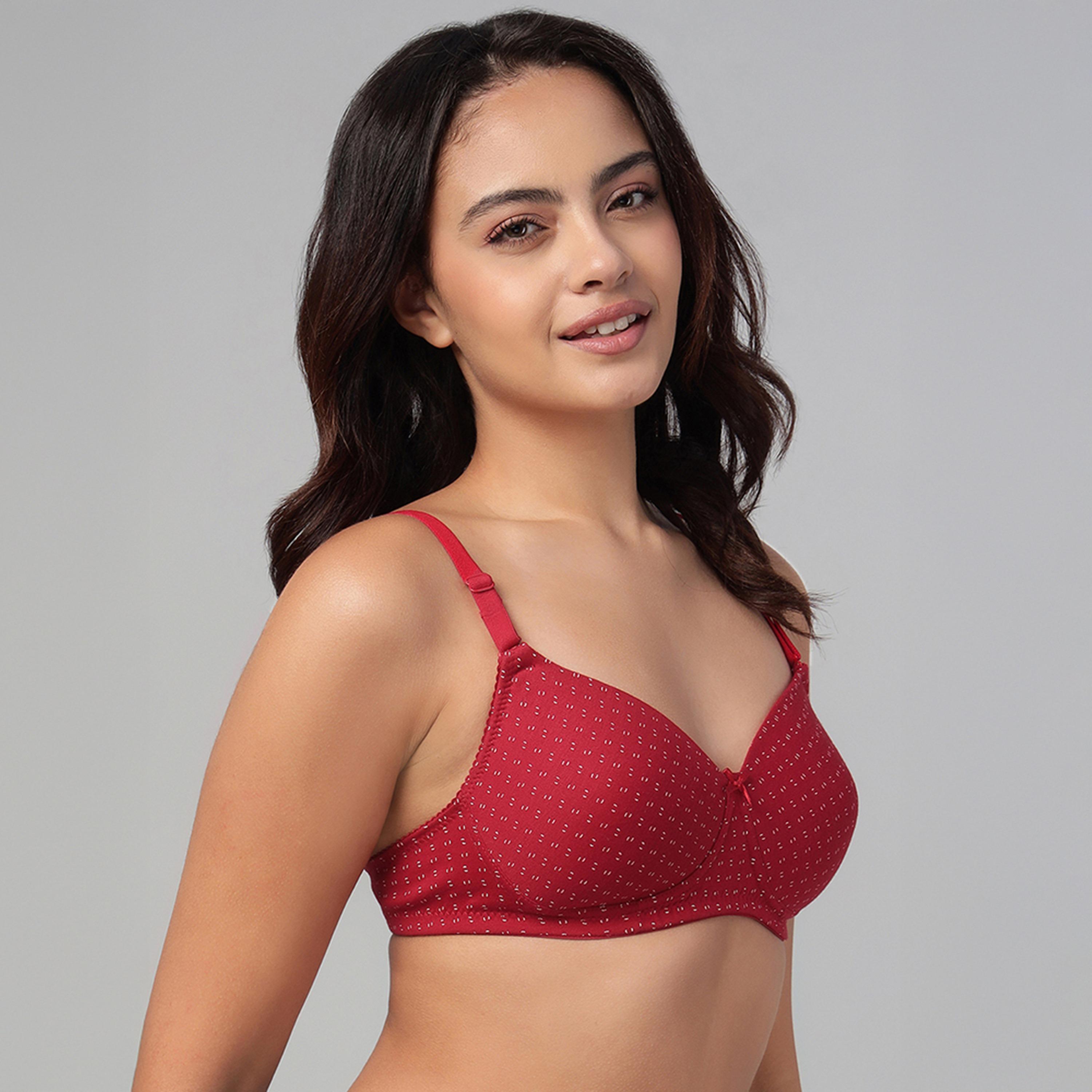 Clovia Padded Non-Wired Full Coverage Printed Multiway Women's T-Shirt Bra in Red - Cotton-women-clothing-lingerie-bras-image-3