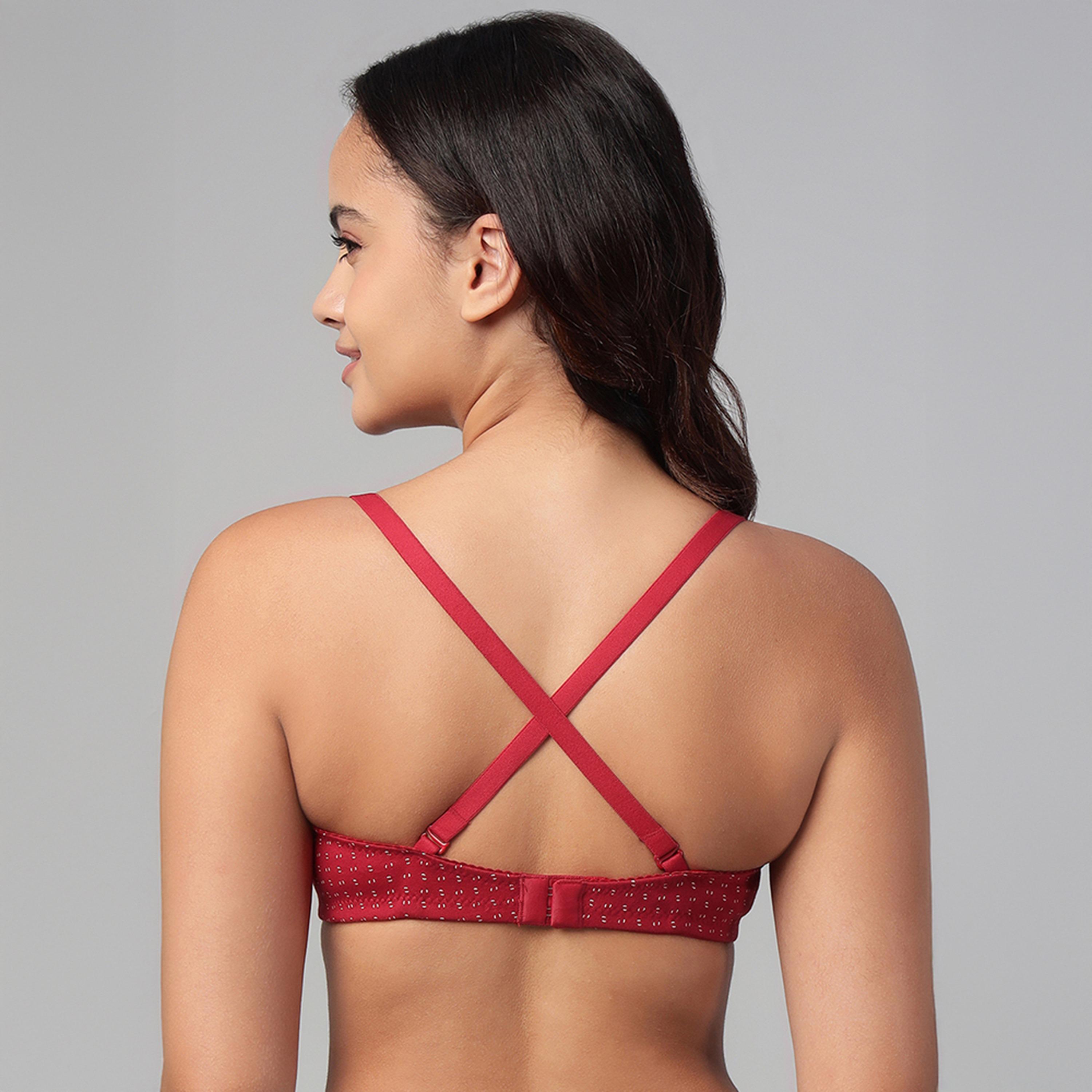 Clovia Padded Non-Wired Full Coverage Printed Multiway Women's T-Shirt Bra in Red - Cotton-women-clothing-lingerie-bras-image-4