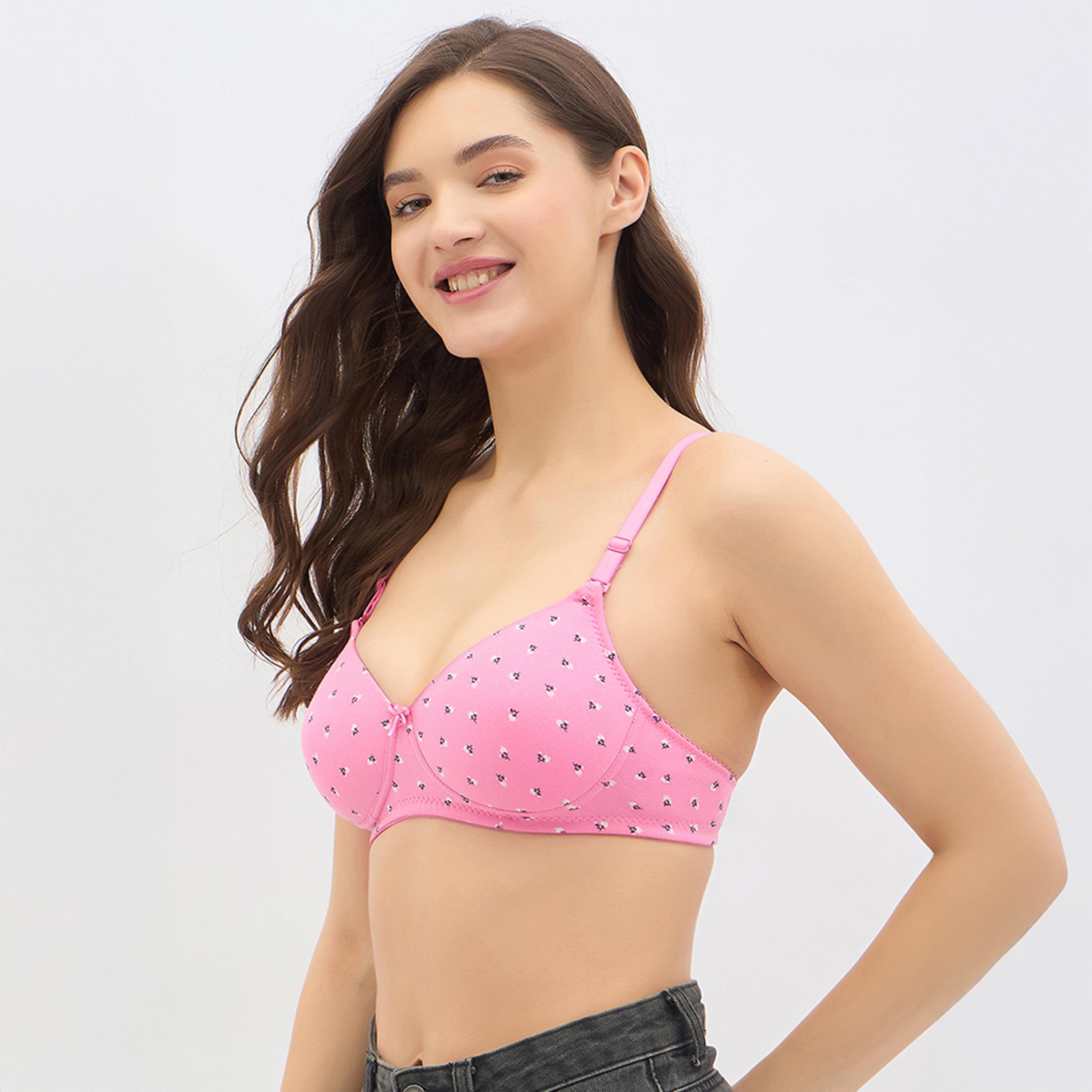 Clovia Padded Non-Wired Full Coverage Printed Multiway Women's T-Shirt Bra in Pink - Cotton-women-clothing-lingerie-bras-image-2
