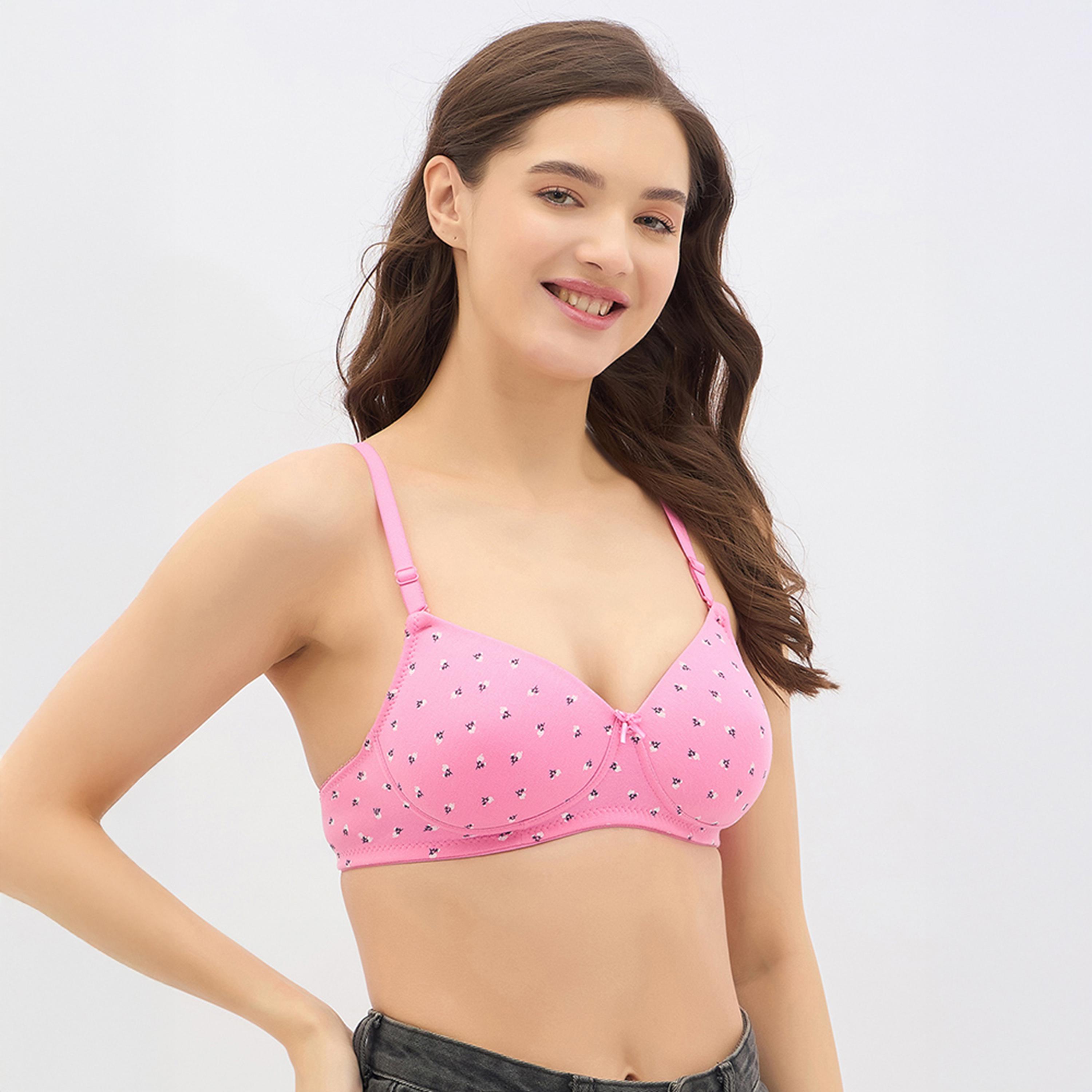 Clovia Padded Non-Wired Full Coverage Printed Multiway Women's T-Shirt Bra in Pink - Cotton-women-clothing-lingerie-bras-image-3