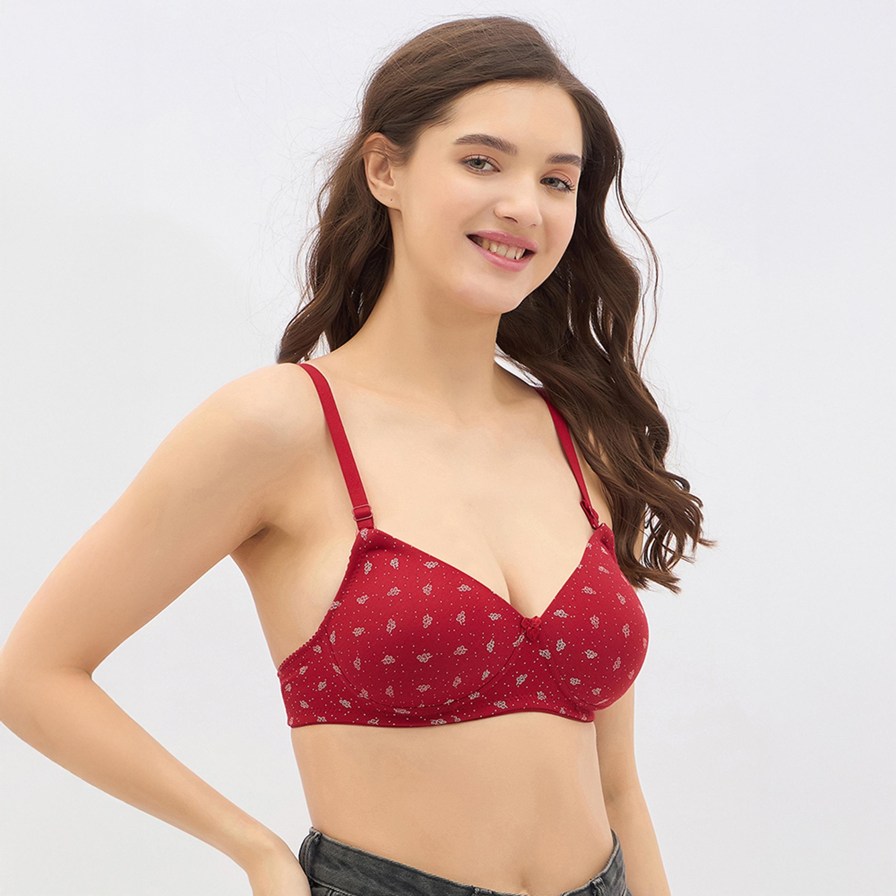 Clovia Padded Non-Wired Full Coverage Printed Multiway Women's T-Shirt Bra in Maroon - Cotton-women-clothing-lingerie-bras-image-3