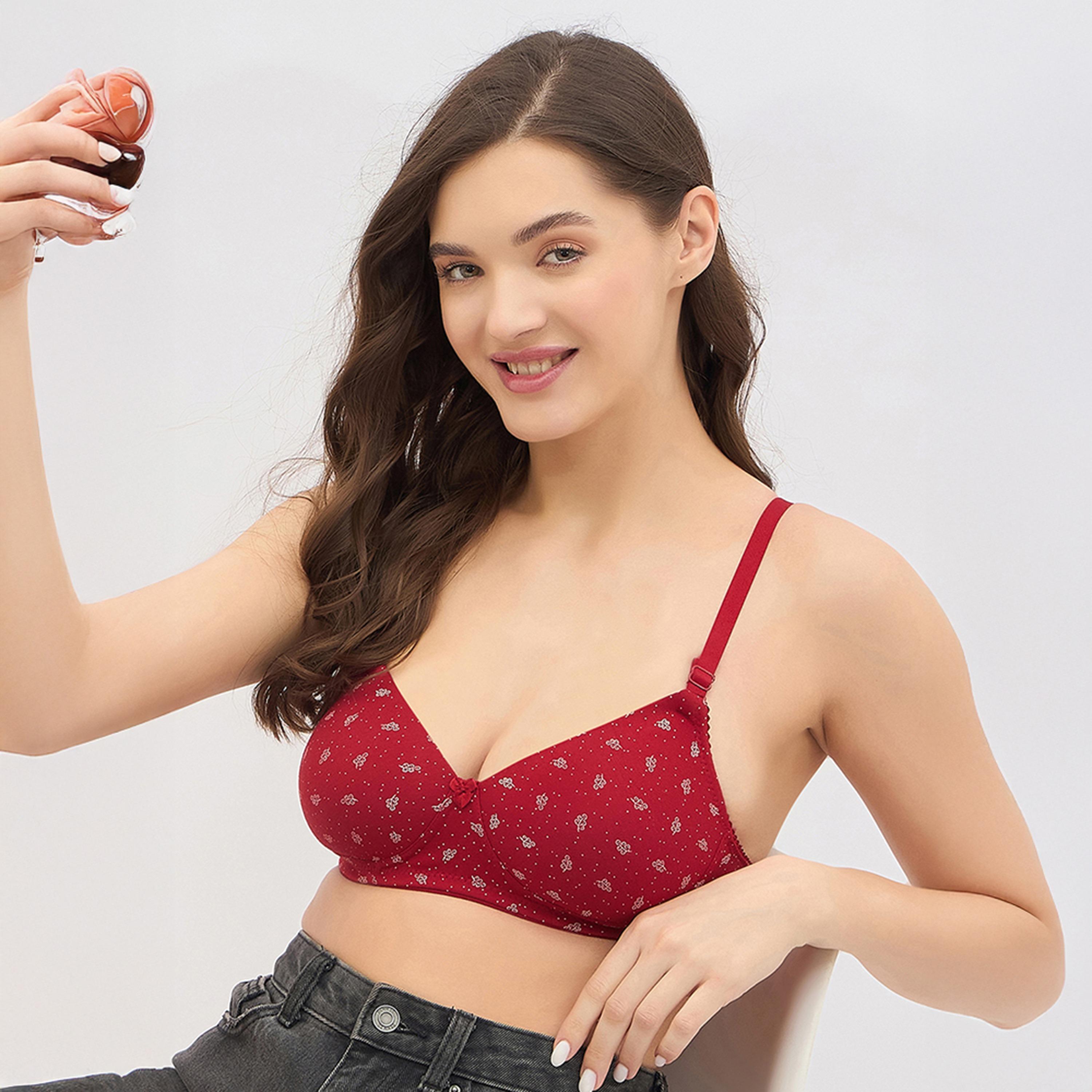 Clovia Padded Non-Wired Full Coverage Printed Multiway Women's T-Shirt Bra in Maroon - Cotton-women-clothing-lingerie-bras-image-6