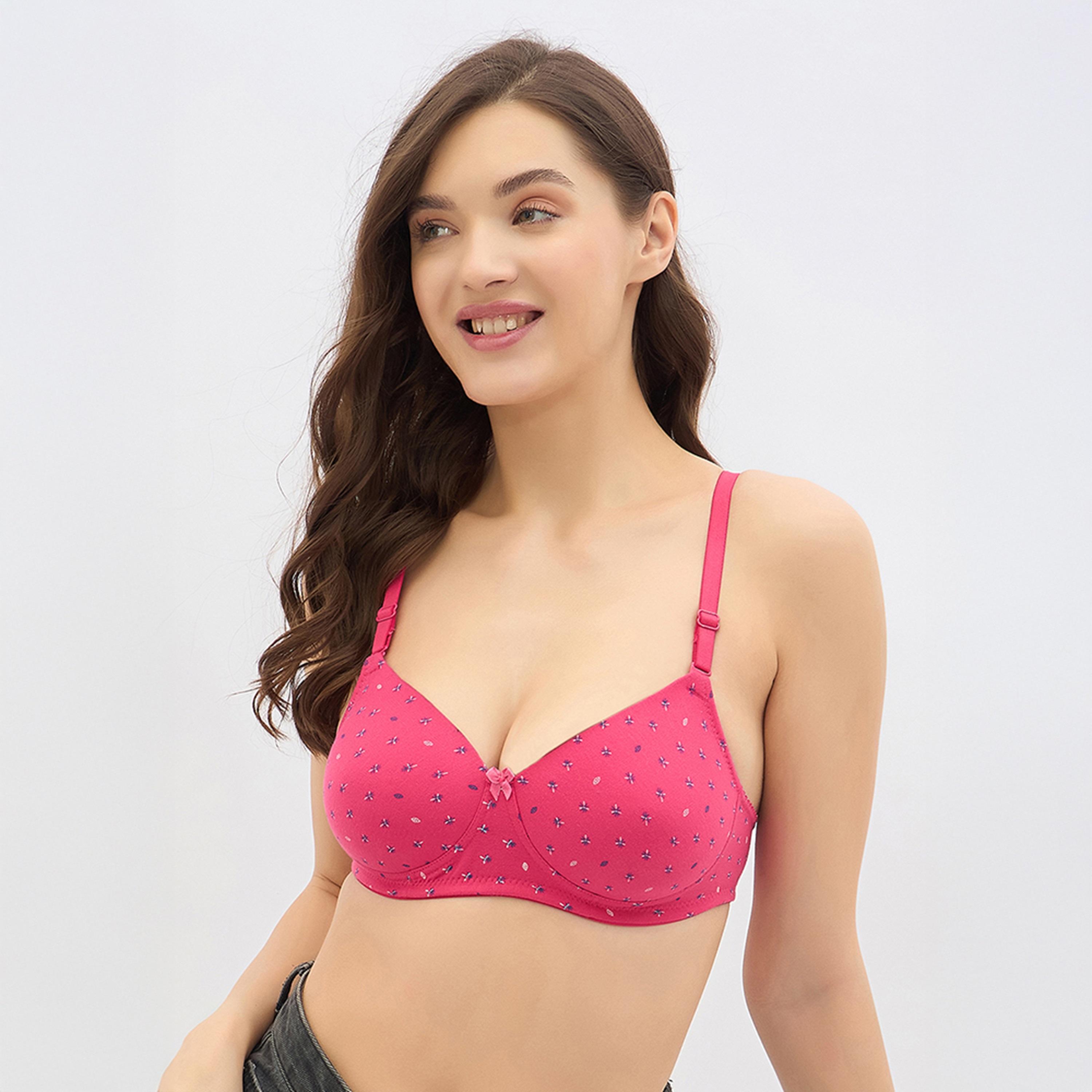 حمالة صدر تي شيرت مبطنة، بدون سلك، طبعة ورود، متعددة الارتداء - وردي من كلوفيا-women-clothing-lingerie-bras-image-1