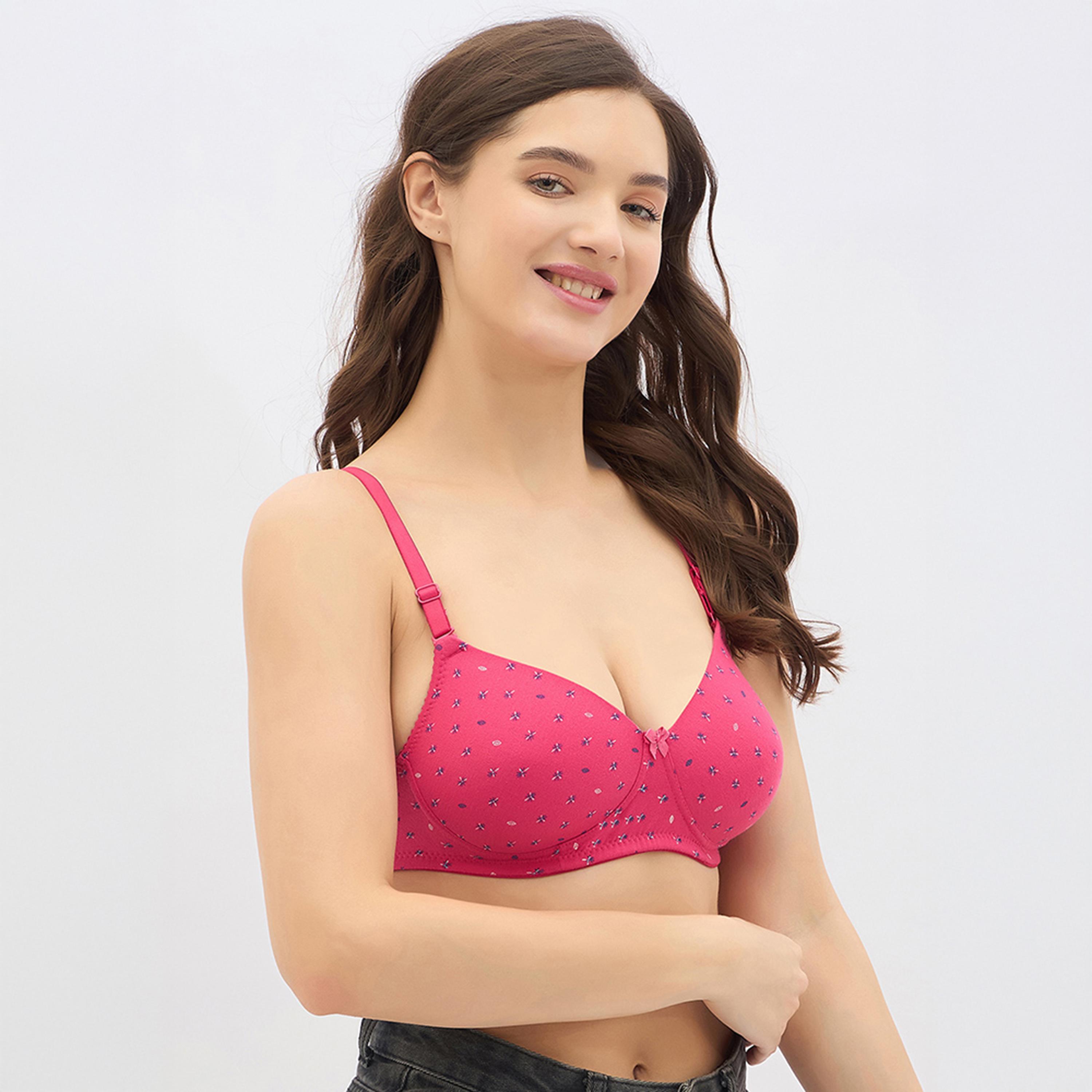 حمالة صدر تي شيرت مبطنة، بدون سلك، طبعة ورود، متعددة الارتداء - وردي من كلوفيا-women-clothing-lingerie-bras-image-3