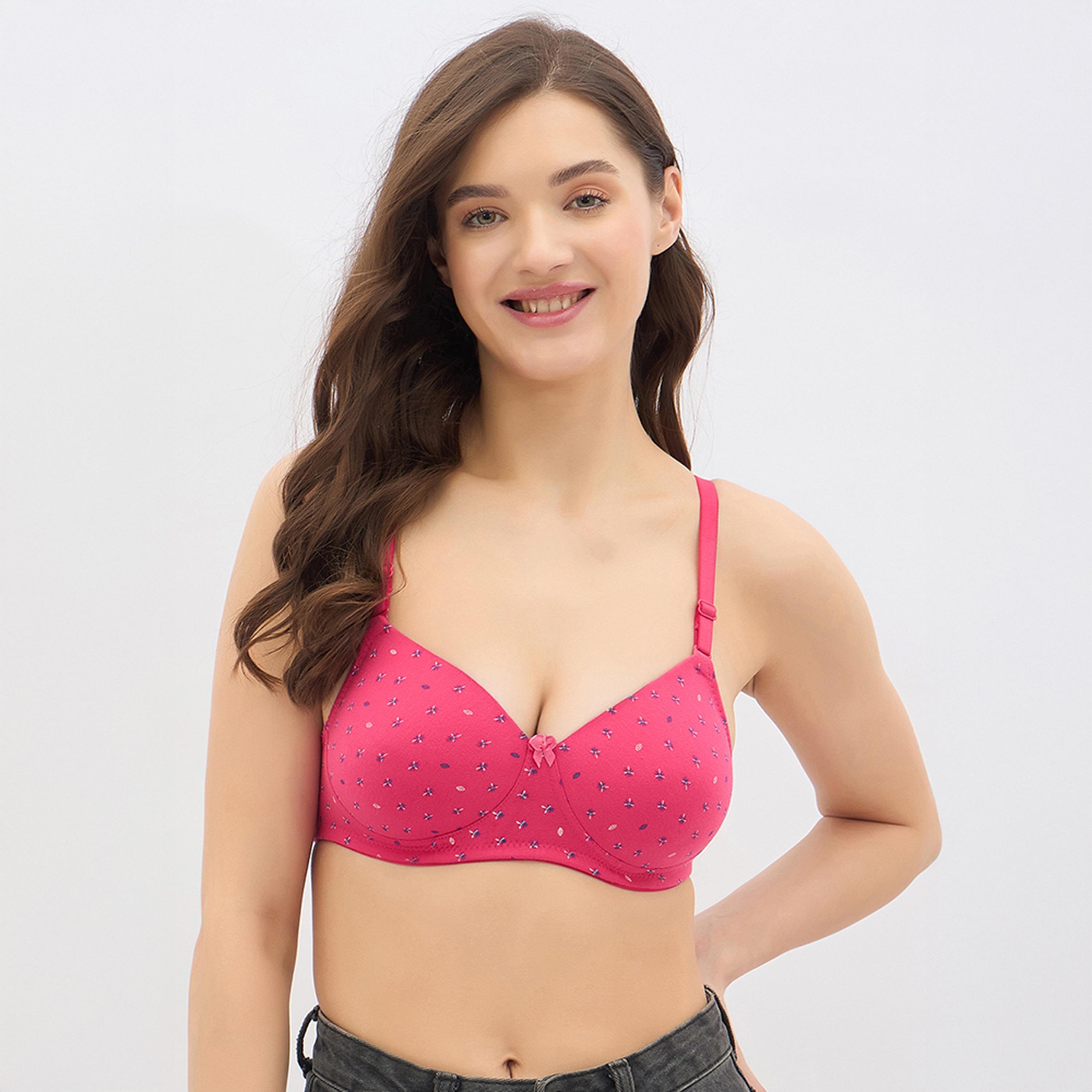 حمالة صدر تي شيرت مبطنة، بدون سلك، طبعة ورود، متعددة الارتداء - وردي من كلوفيا-women-clothing-lingerie-bras-image-6