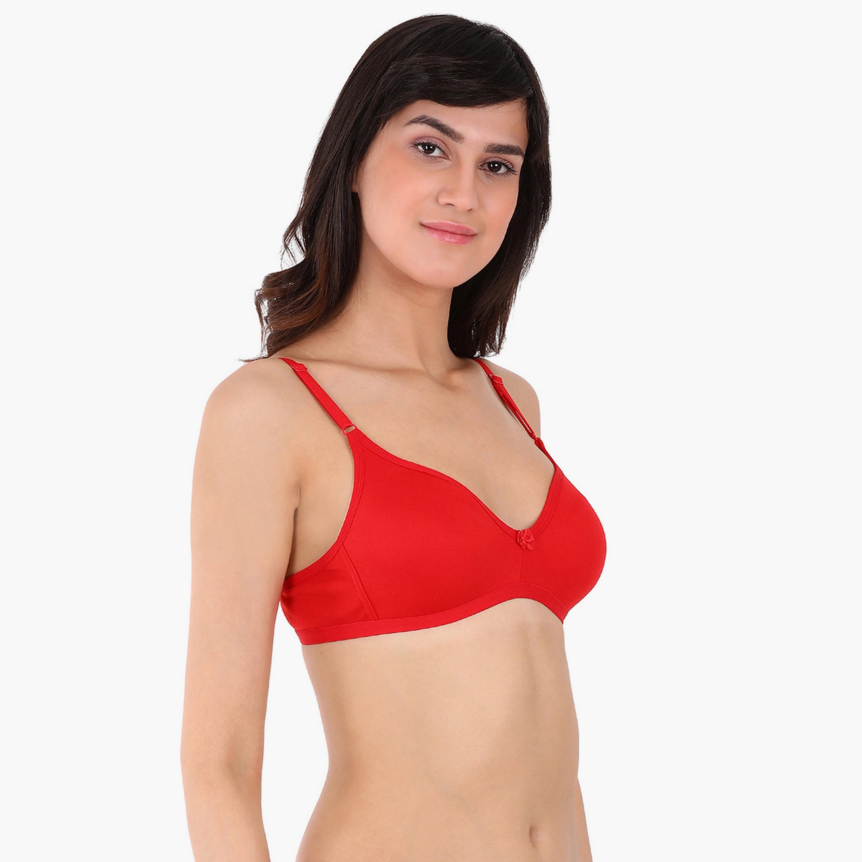 Clovia Non-Padded Non-Wired Full Coverage Spacer Cup Women's T-shirt Bra in Red - Cotton Rich-women-clothing-lingerie-bras-image-2