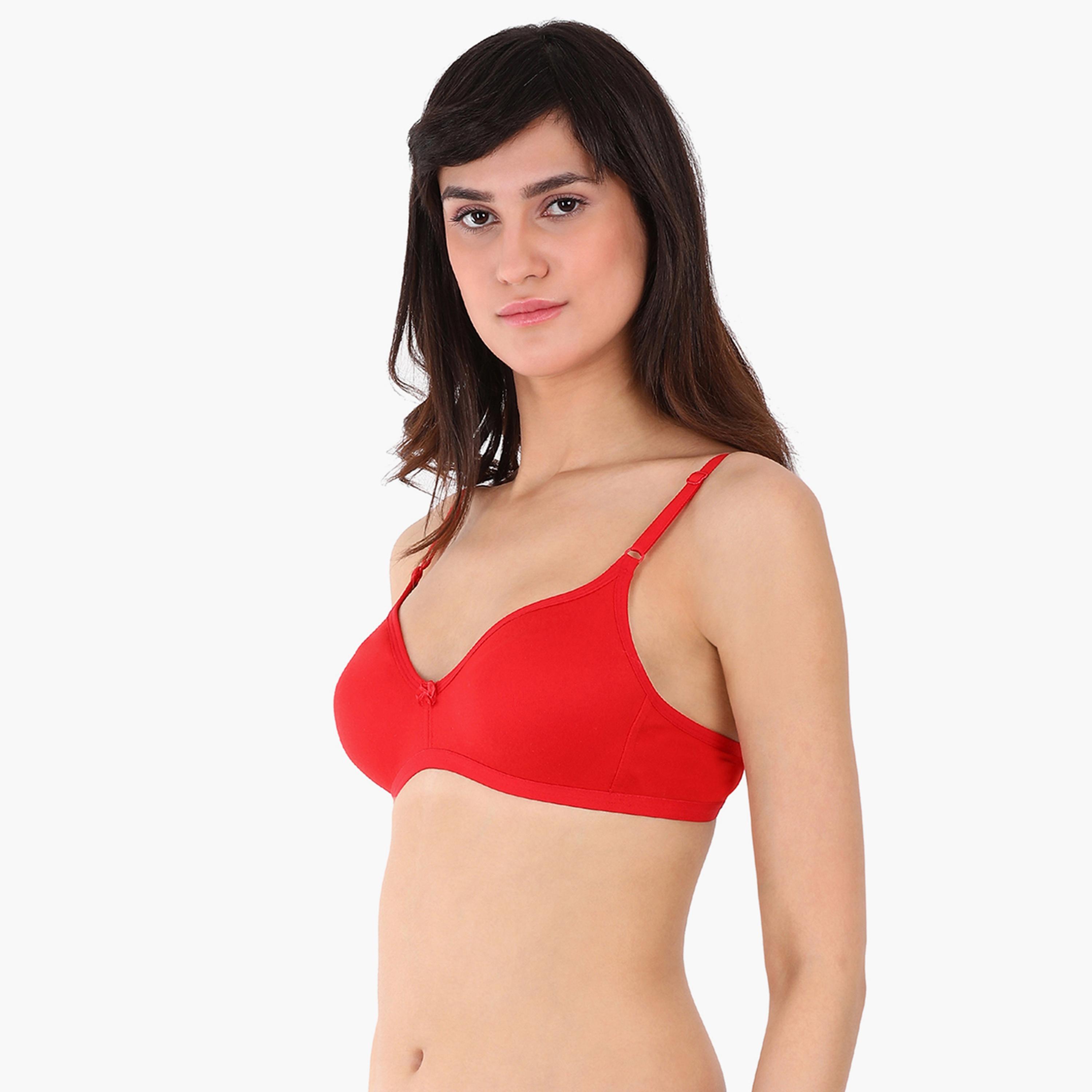 Clovia Non-Padded Non-Wired Full Coverage Spacer Cup Women's T-shirt Bra in Red - Cotton Rich-women-clothing-lingerie-bras-image-3