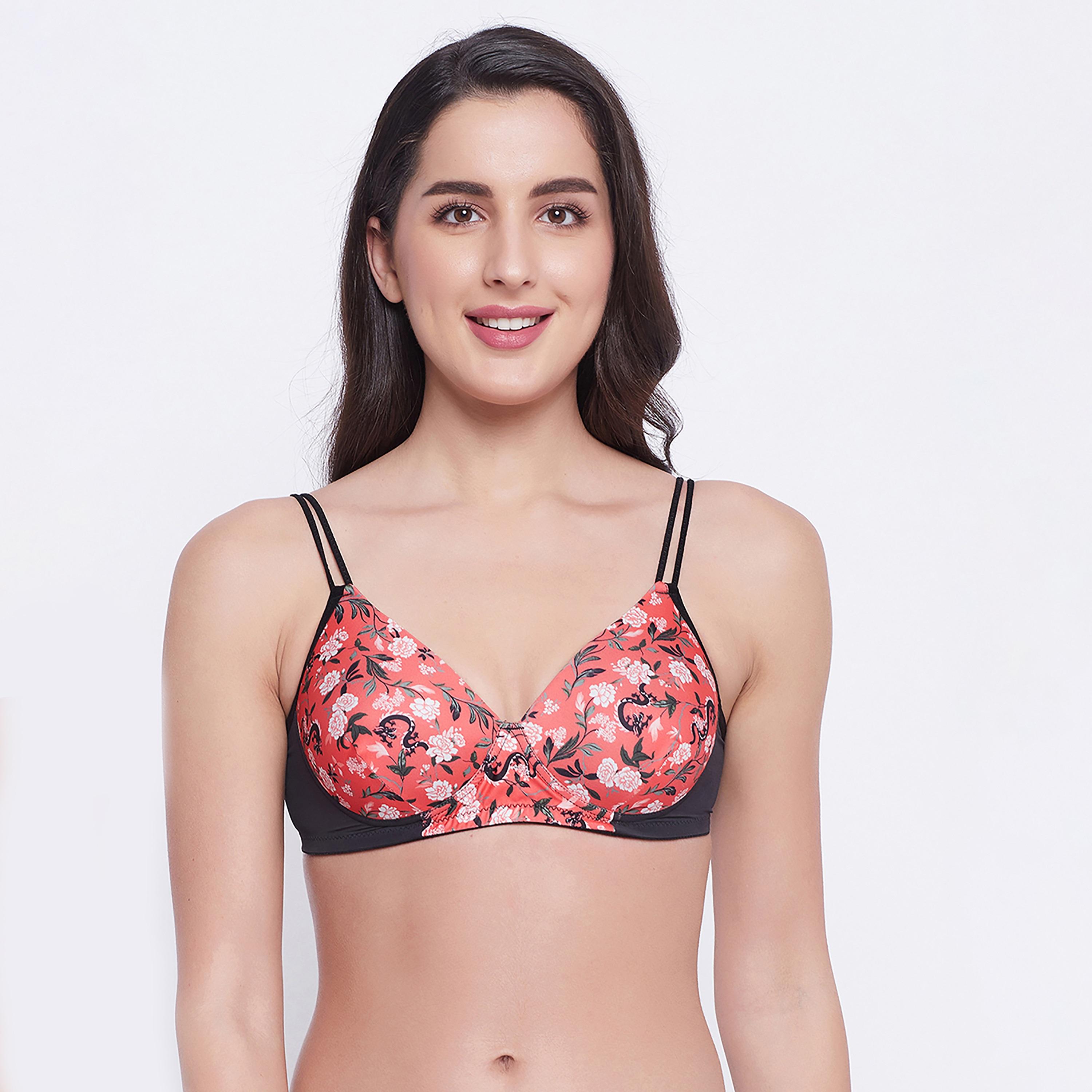 Clovia Padded Non-Wired Full Cup Floral Print Women's T-shirt Bra in Light Red-women-clothing-lingerie-bras-image-1