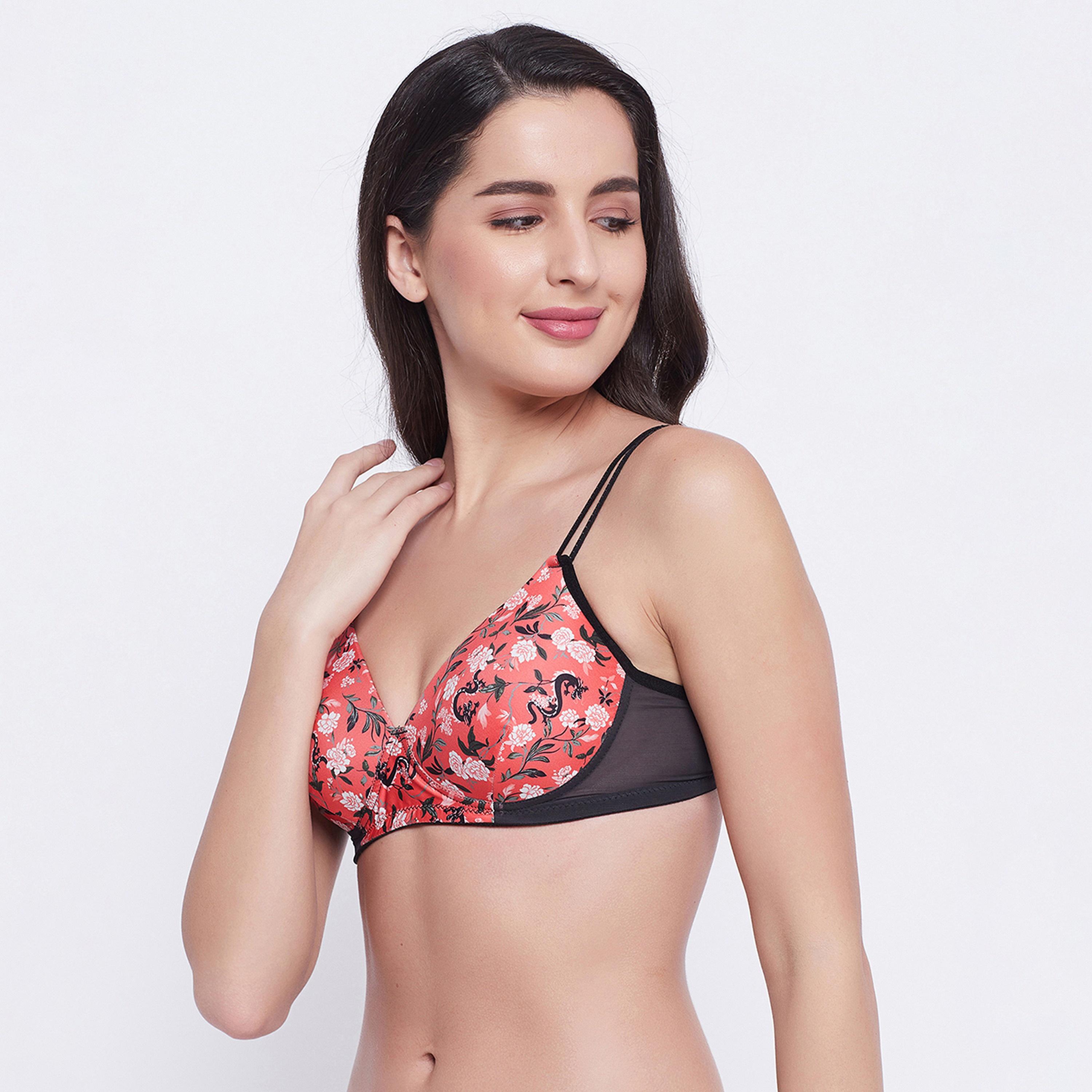 Clovia Padded Non-Wired Full Cup Floral Print Women's T-shirt Bra in Light Red-women-clothing-lingerie-bras-image-2