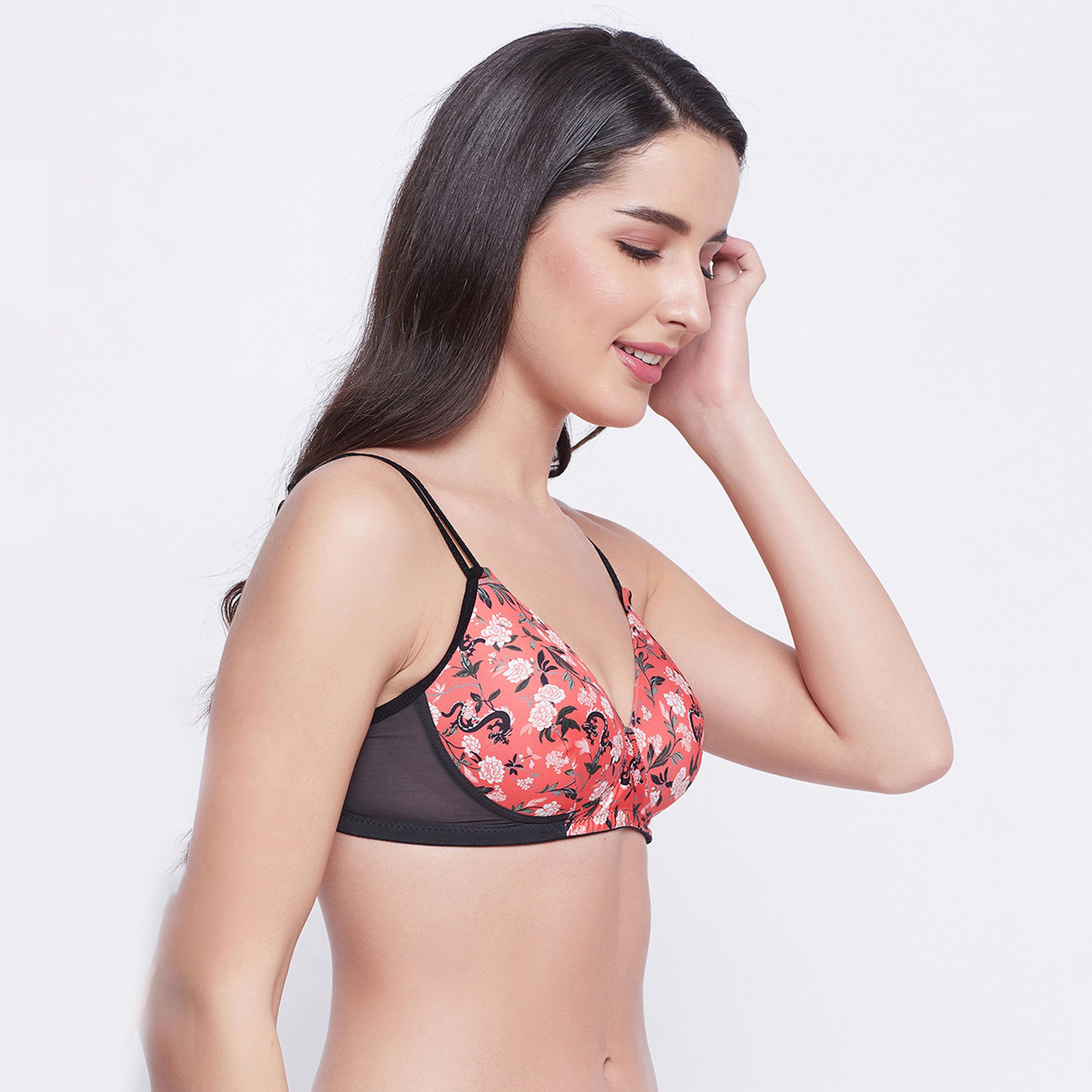 Clovia Padded Non-Wired Full Cup Floral Print Women's T-shirt Bra in Light Red-women-clothing-lingerie-bras-image-3