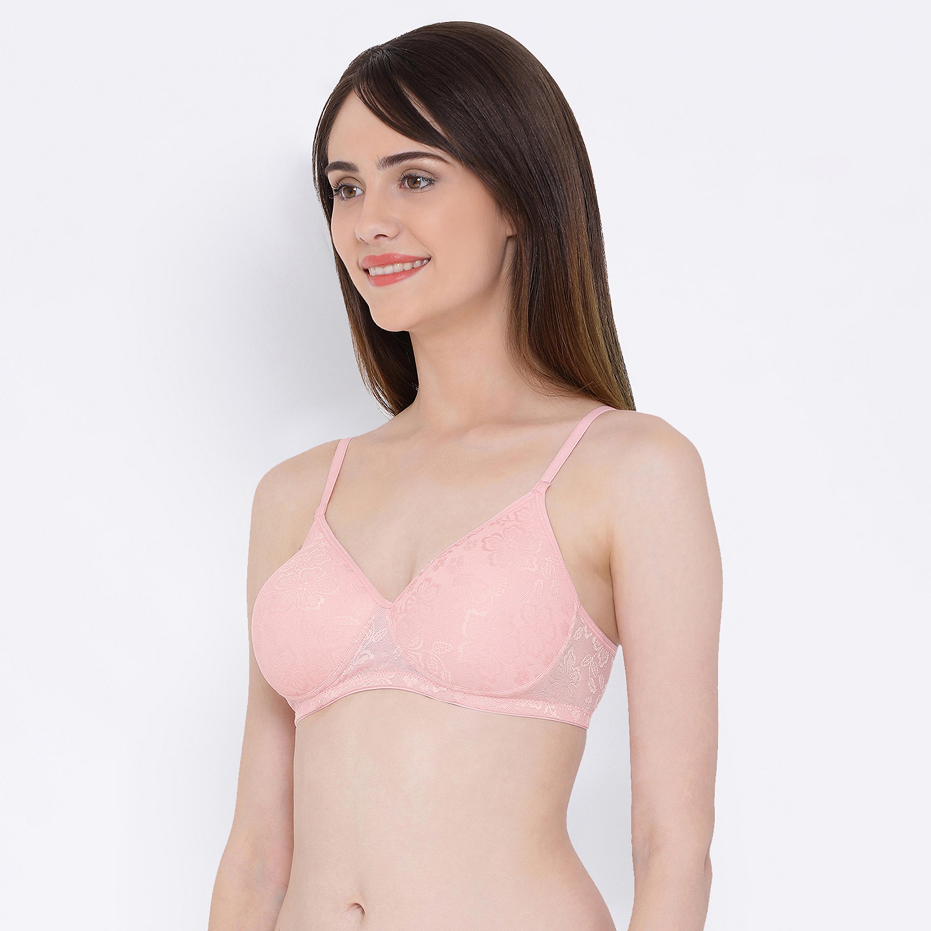 Clovia Lightly Padded Non-Wired Full Cup Women's Bra in Baby Pink - Lace-women-clothing-lingerie-bras-image-3