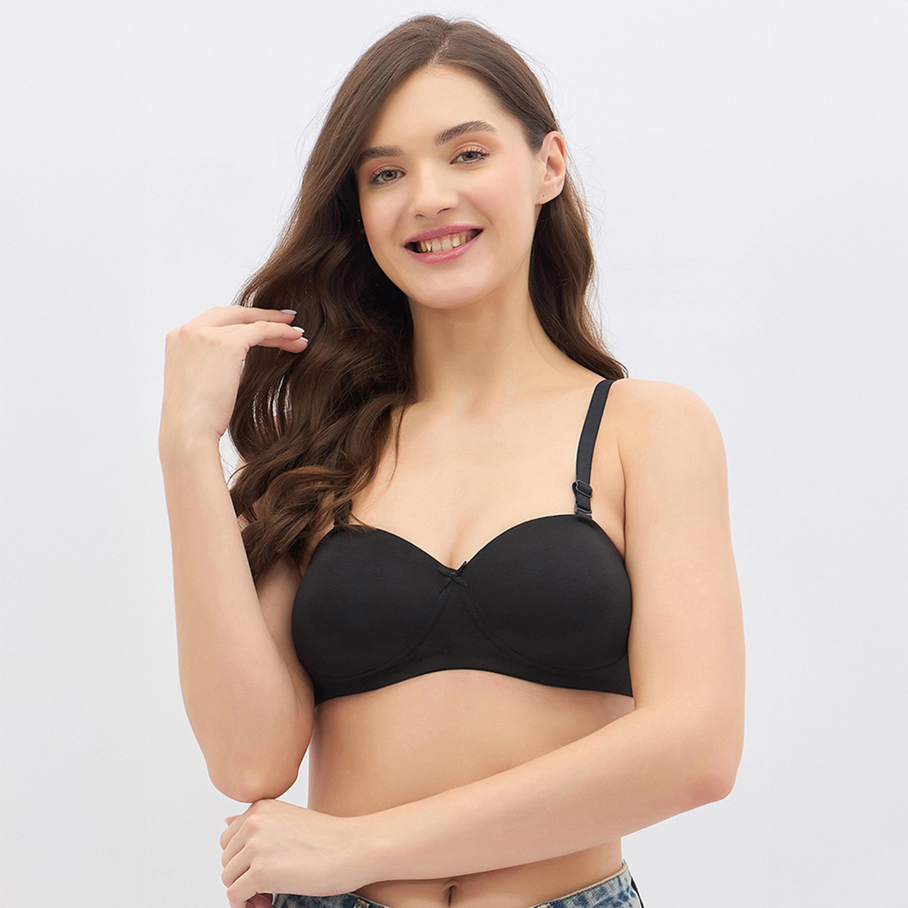 حمالة صدر تي شيرت قطنية مبطنة، بدون سلك، بتصميم بالكونيت بدون حمالات من كلوفيا-women-clothing-lingerie-bras-image-1