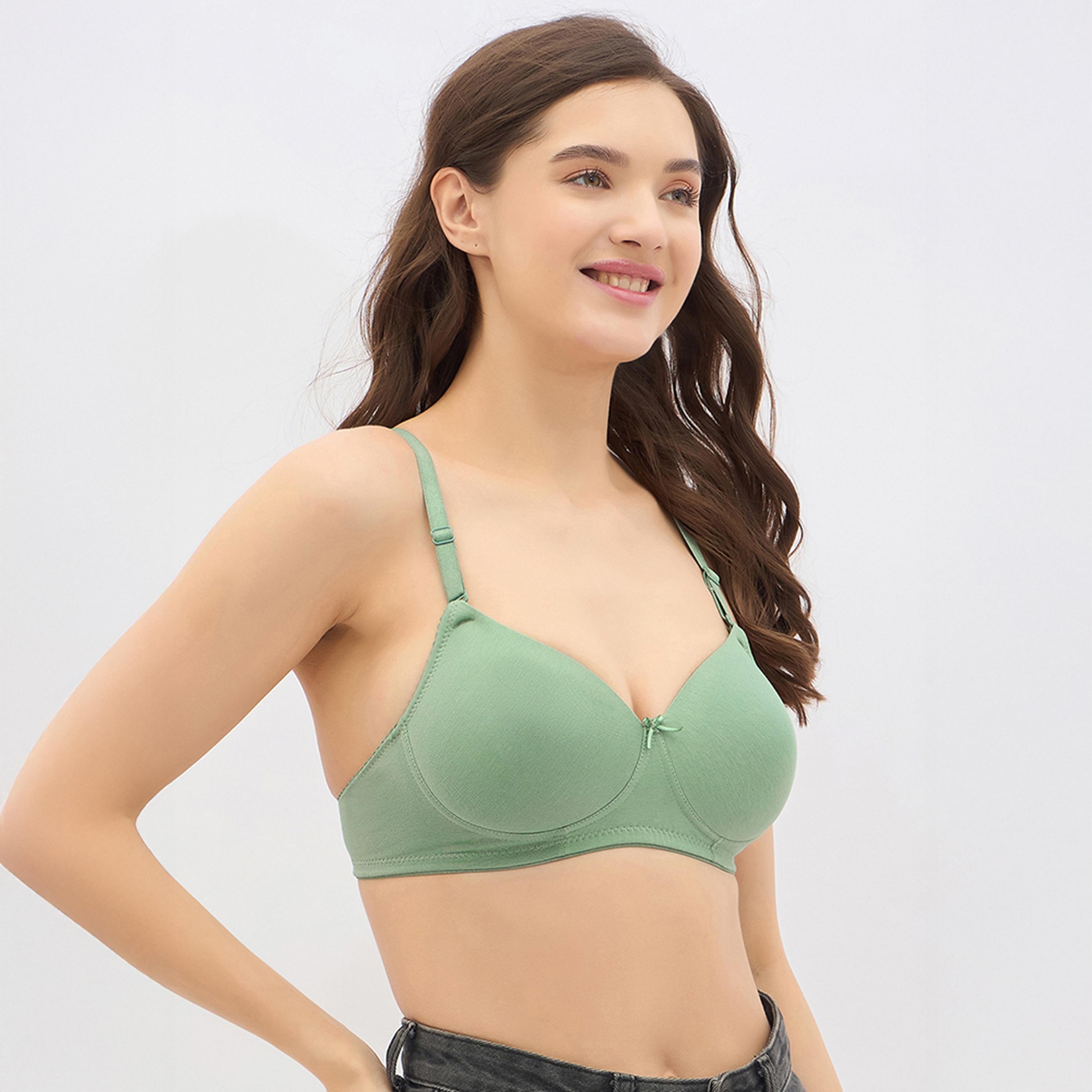 حمالة صدر تي شيرت مبطنة، بدون سلك، دمي كاب - قطن أخضر فاتح من كلوفيا-women-clothing-lingerie-bras-image-3
