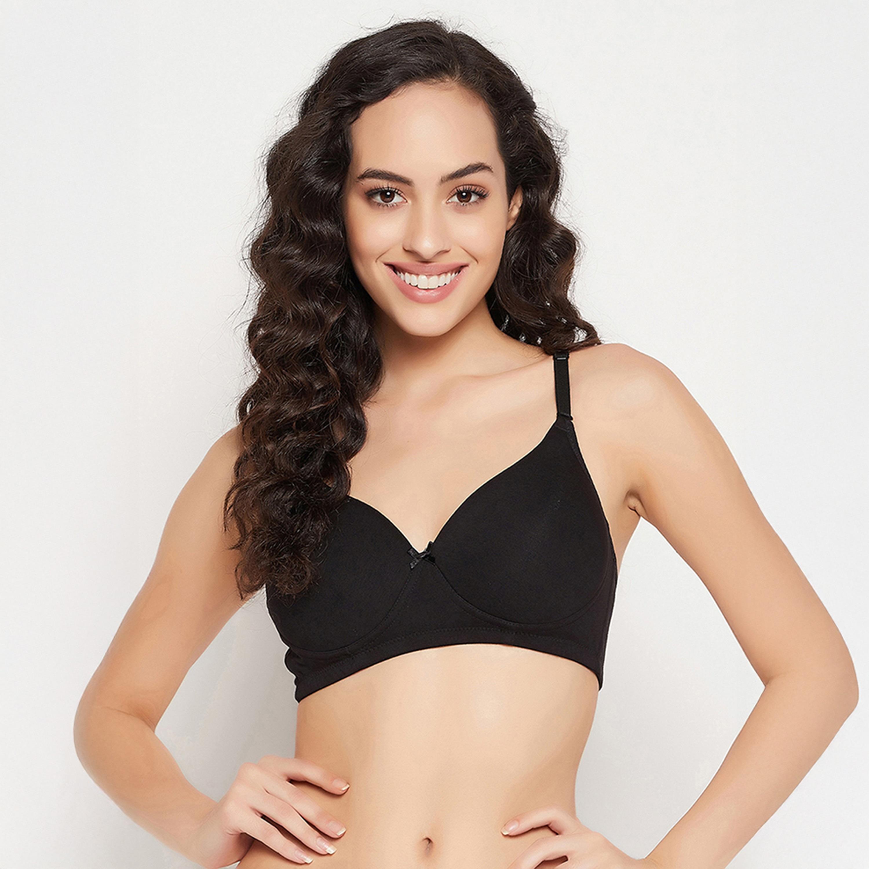 حمالة صدر تي شيرت مبطنة، بدون سلك، دمي كاب - قطن أسود من كلوفيا-women-clothing-lingerie-bras-image-1
