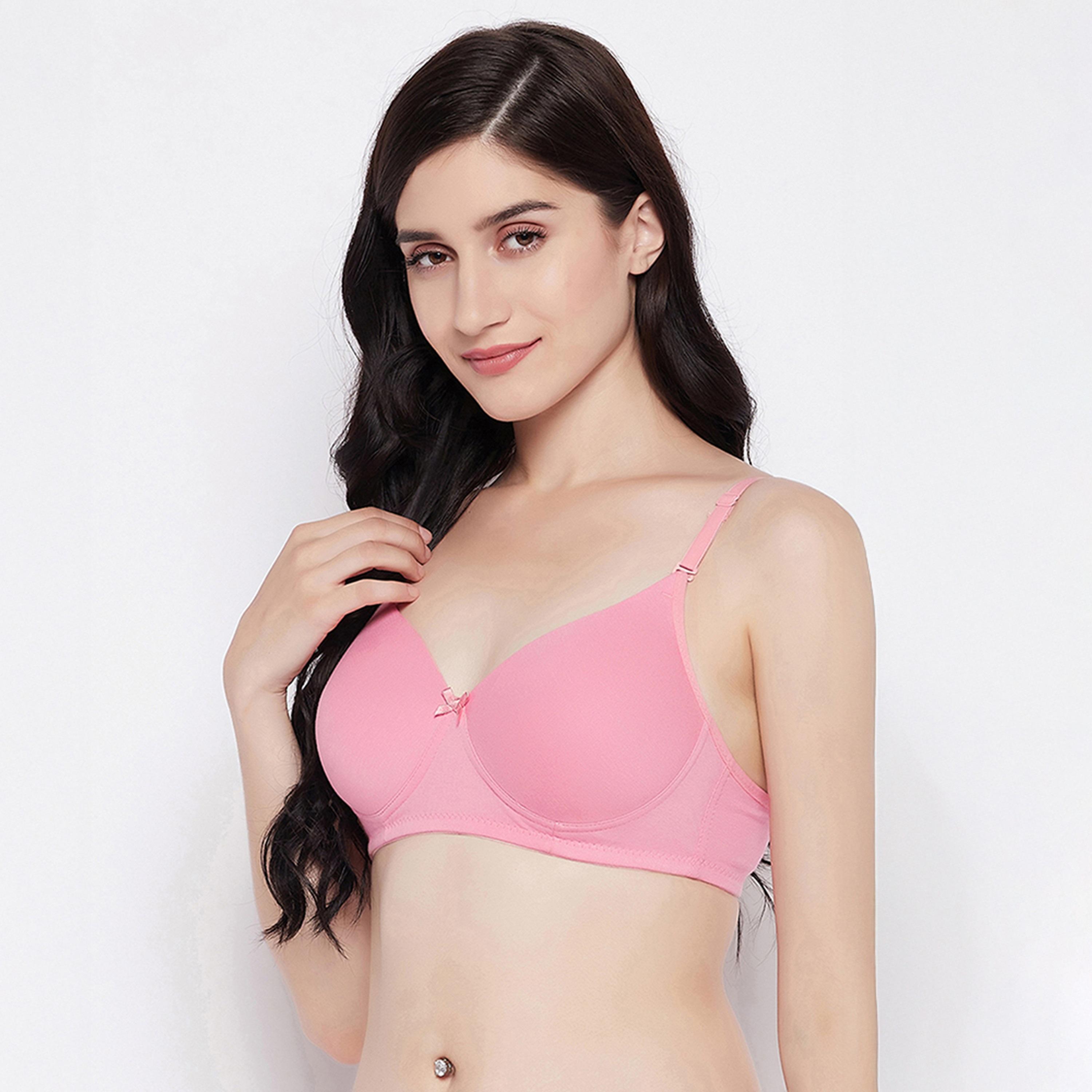 حمالة صدر تي شيرت مبطنة، بدون سلك، دمي كاب، متعددة الارتداء - وردي فاتح من كلوفيا-women-clothing-lingerie-bras-image-2
