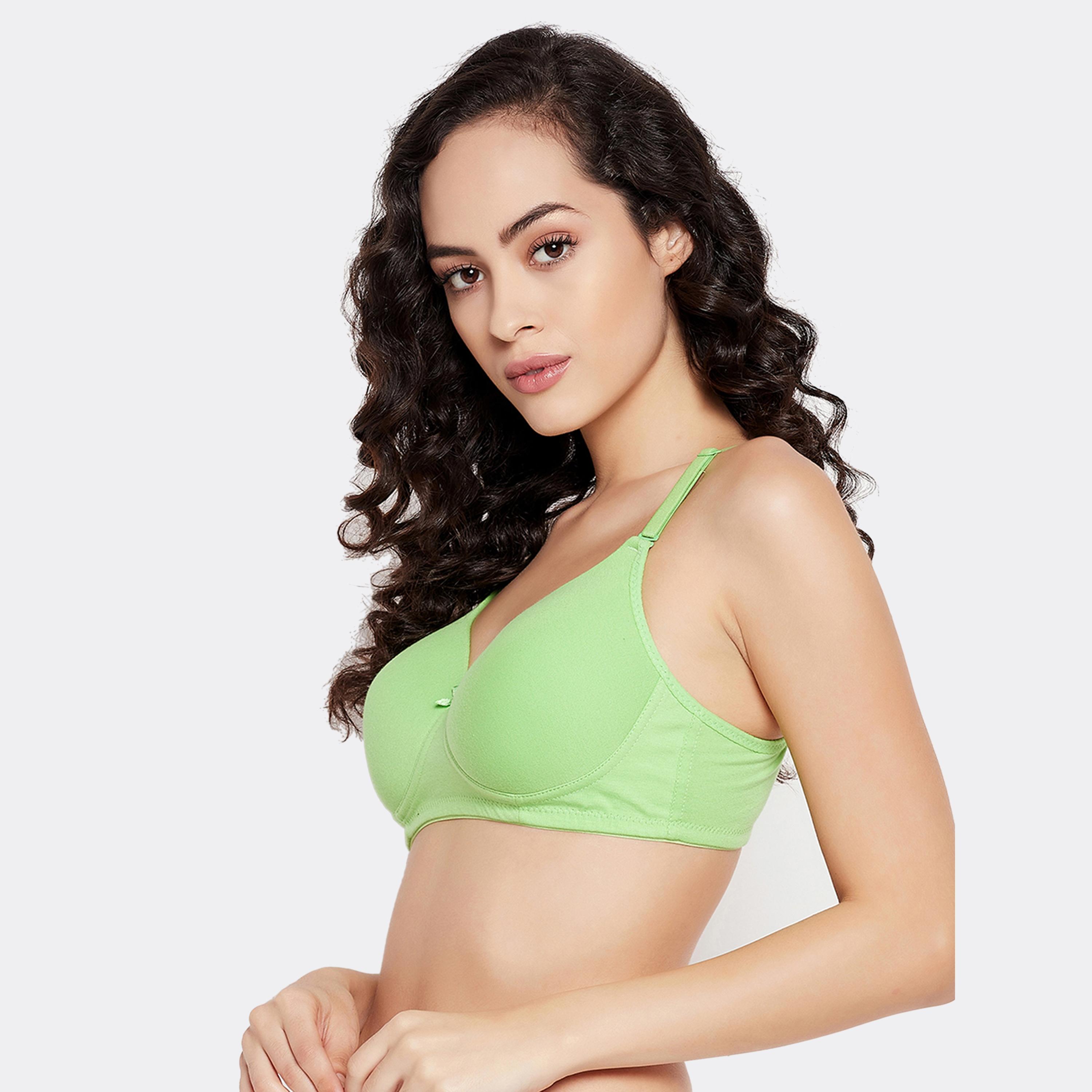 Clovia Padded Non-Wired Demi Cup Women's Multiway T-shirt Bra in Green - Cotton-women-clothing-lingerie-bras-image-2