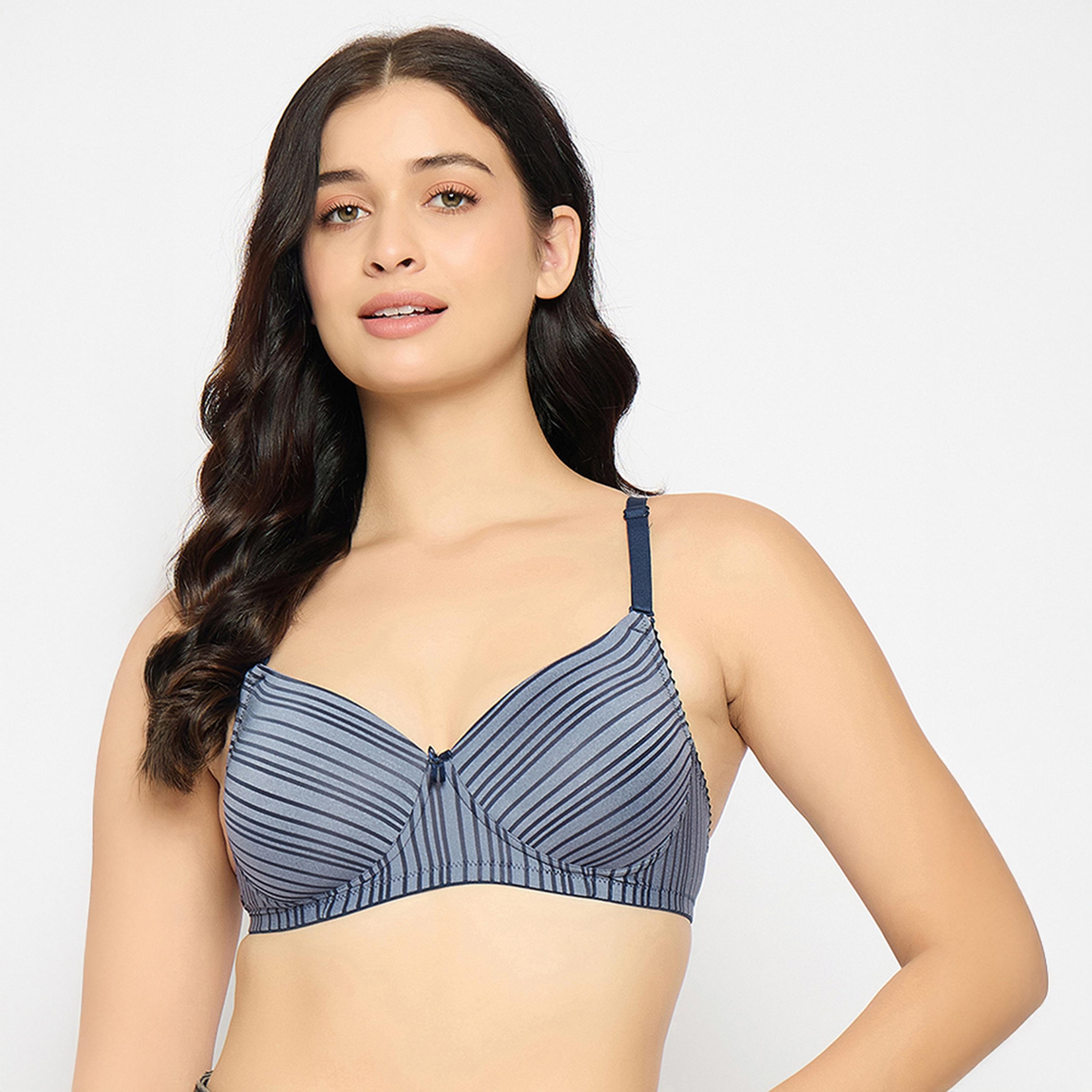 حمالة صدر تي شيرت مبطنة، بدون سلك، مخططة، متعددة الارتداء - رمادي من كلوفيا-women-clothing-lingerie-bras-image-1